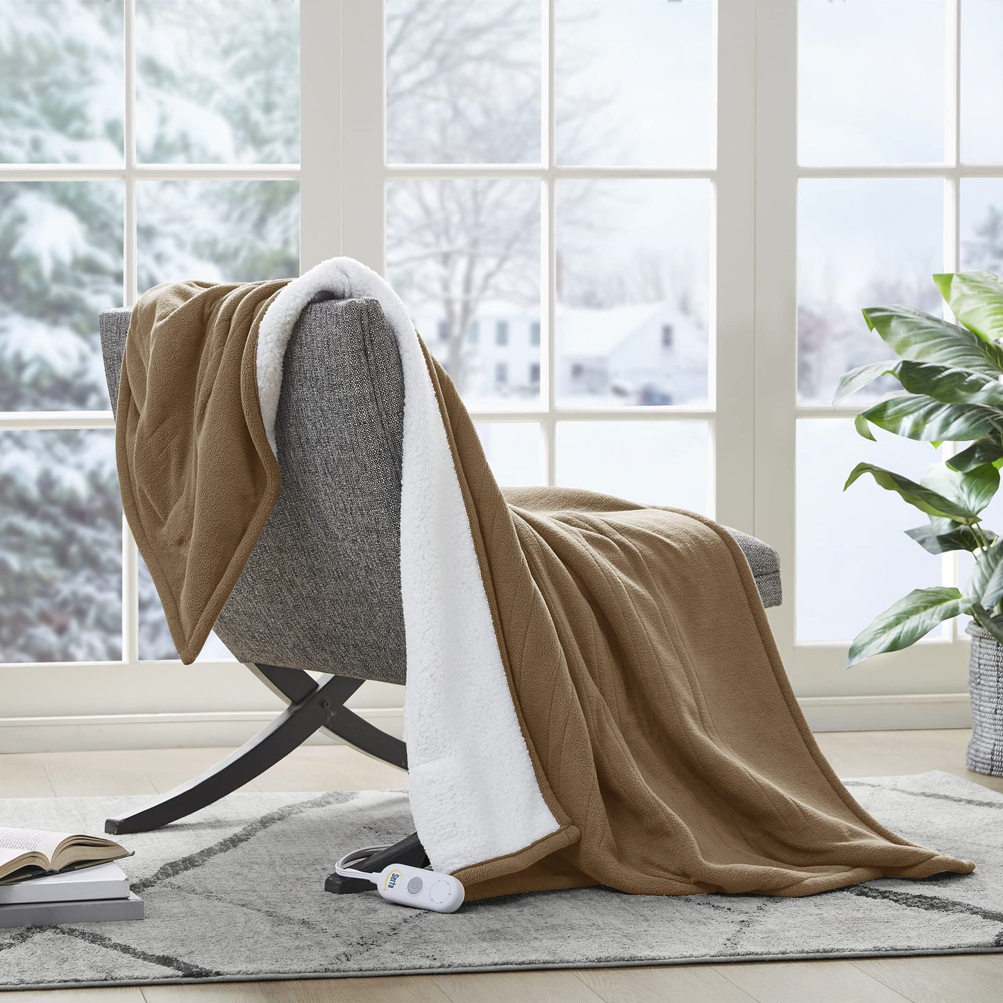 Serta Heated Blanket - Reversible Fleece to Sherpa Electric Blanket, Fast Heating, Auto Shut Off Timer, Multi Heat Setting, ETL Certified, Machine Washable, Grey Full 84"x 77"