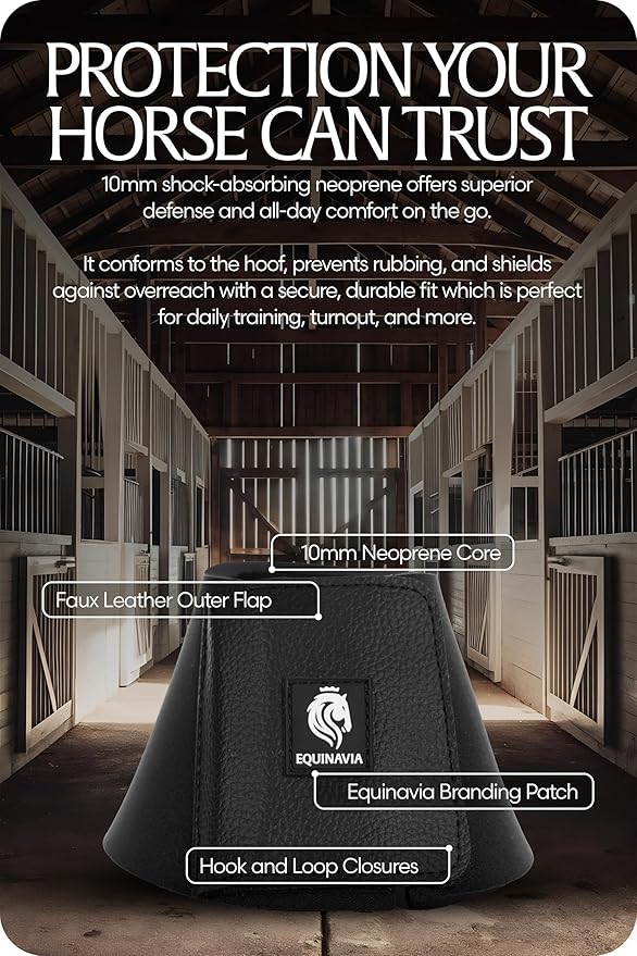 Equinavia Toki Bell Boots for Horses | Neoprene Overreach Boots - Black - M