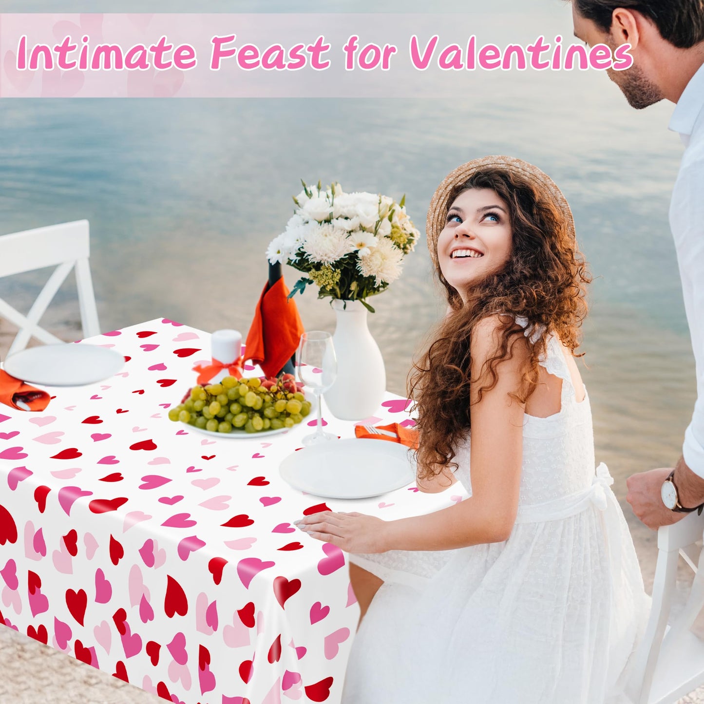 4 Pack Valentines Decorations, 108" X 54" Valentines Tablecloths, Heart-shaped Disposable Red Pink Tablecloths Love Plastic Table Cover, Galentines Decorations Party Supplies for Wedding Birthday