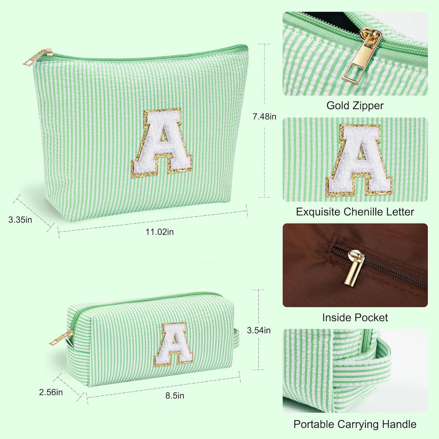 YOOLIFE Gifts for Girls Teen Girls - 2 Travel Makeup Bag | Initial Make Up Bag | Personalized Gifts for Women Friends | Skin Care Bag | Makeup Bag for Girls Teen Girls | Tween Girls Trendy Stuff A