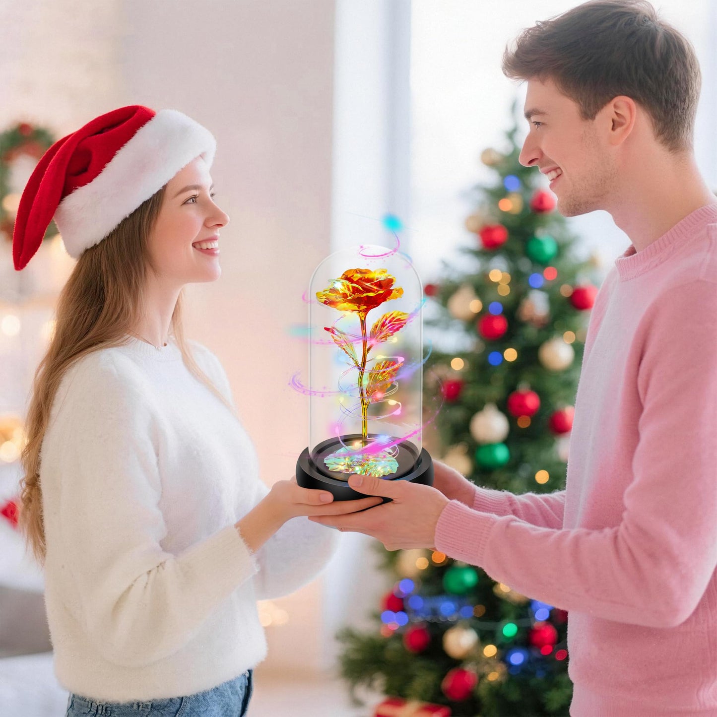 Childom Valentines Day Rose Gifts for Her,Birthday Gifts for Women Mom Mothers Day,Flowers for Delivery Prime,Rotating Red Light Up Rose in A Glass Dome,Anniversary Valentines Rose Gift for Wife