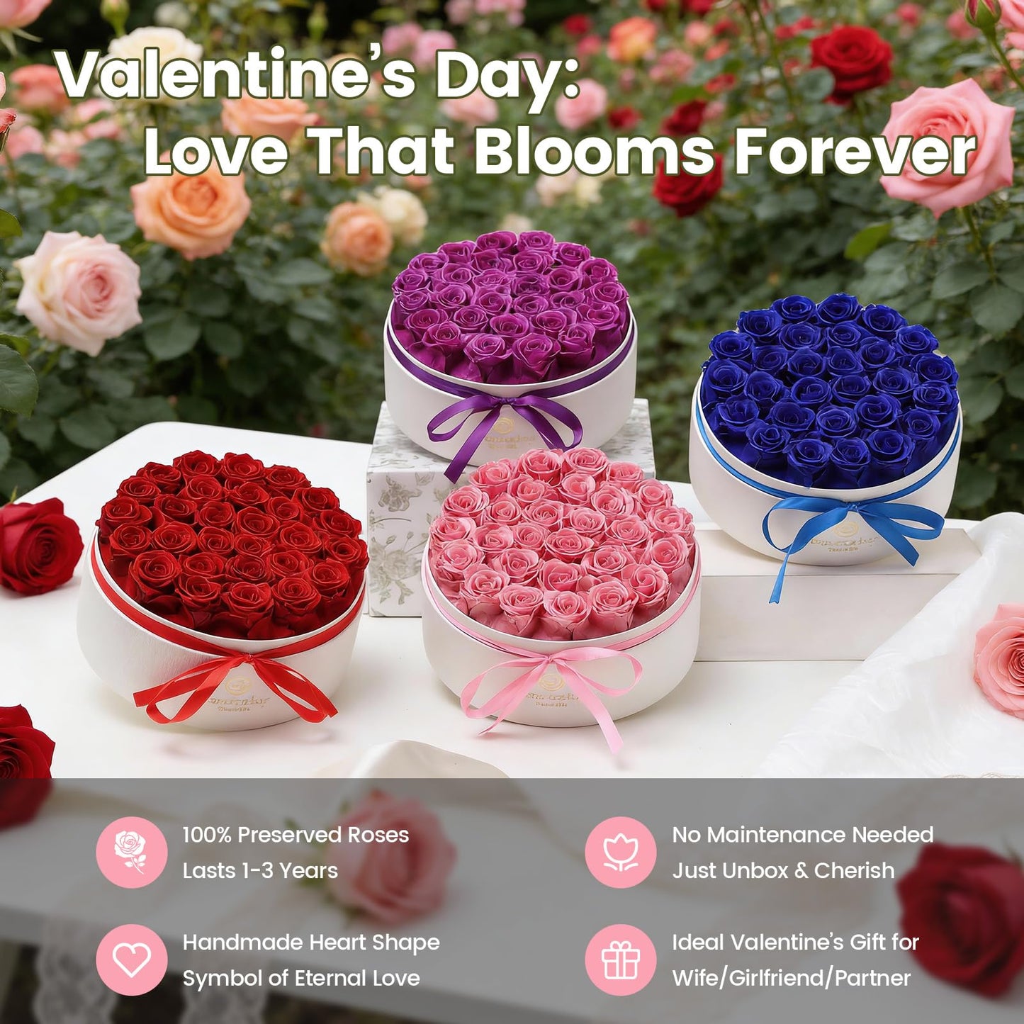 Valentines Day Flowers Roses Gifts for Her,16pcs Red Forever Preserved Roses in Heart Shape Gift Box,Valentines Day Delivery Prime Gifts-Roses Gifts for Women,Mom.