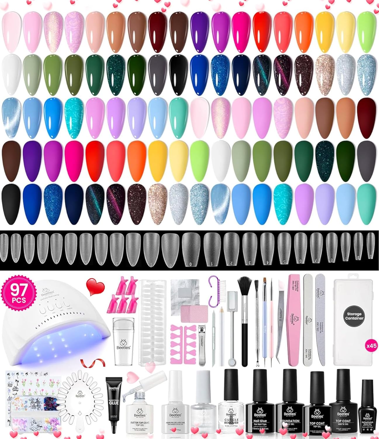 Beetles 36-Color Gel Nail Polish Set | Sparkle & Glitter | Manicure Kit for Women