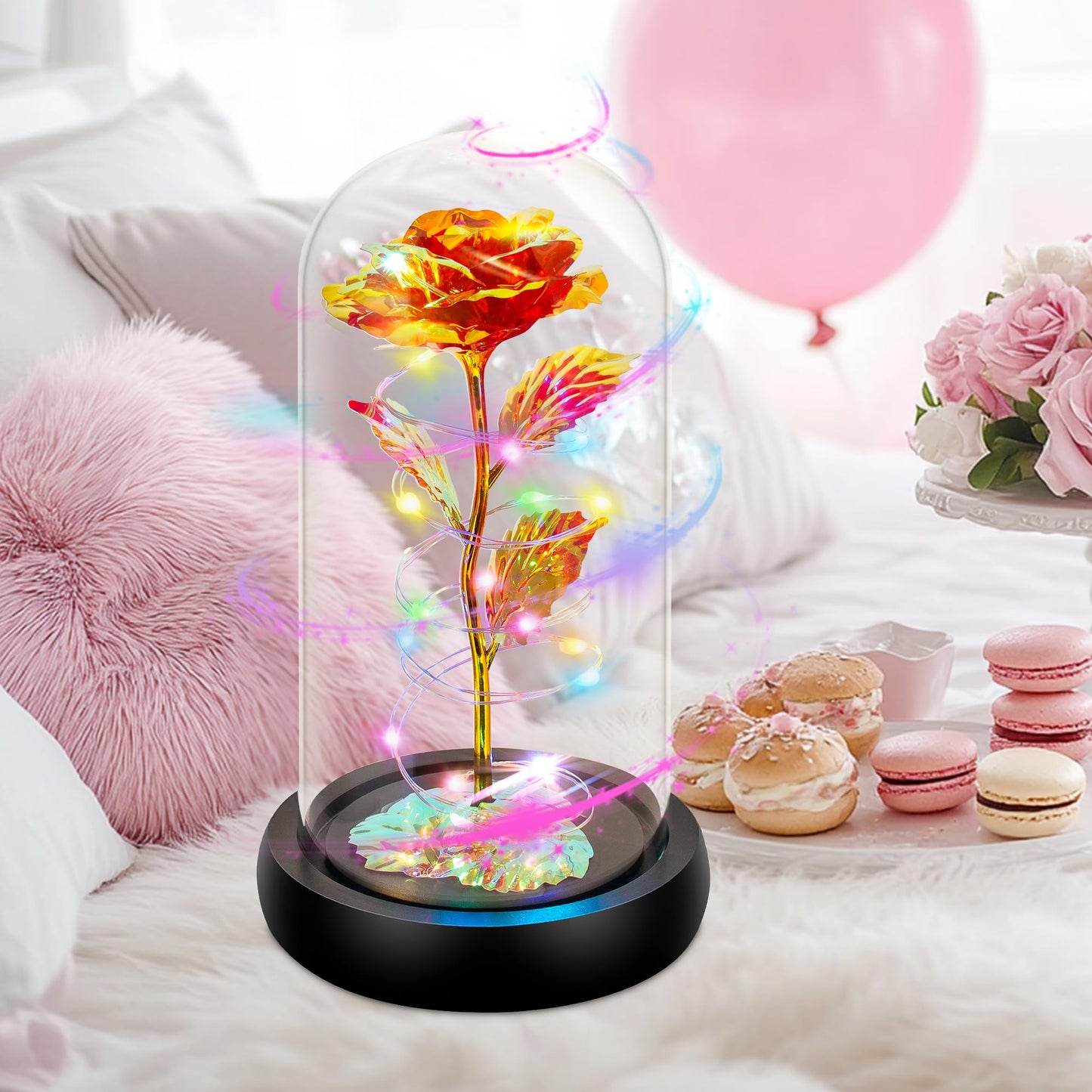 Childom Valentines Day Rose Gifts for Her,Birthday Gifts for Women Mom Mothers Day,Flowers for Delivery Prime,Rotating Red Light Up Rose in A Glass Dome,Anniversary Valentines Rose Gift for Wife