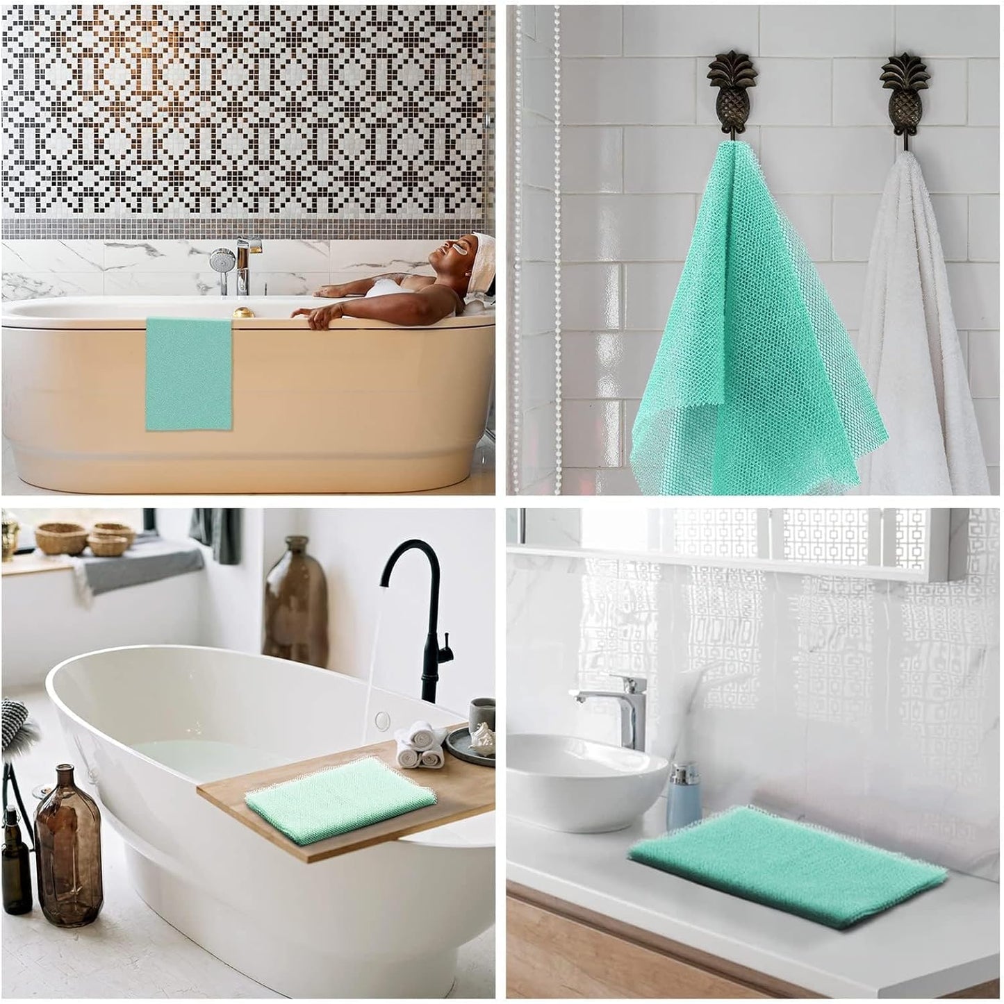 3-Piece African Net Bath Sponge Set | Exfoliating Body Scrubber | Blue