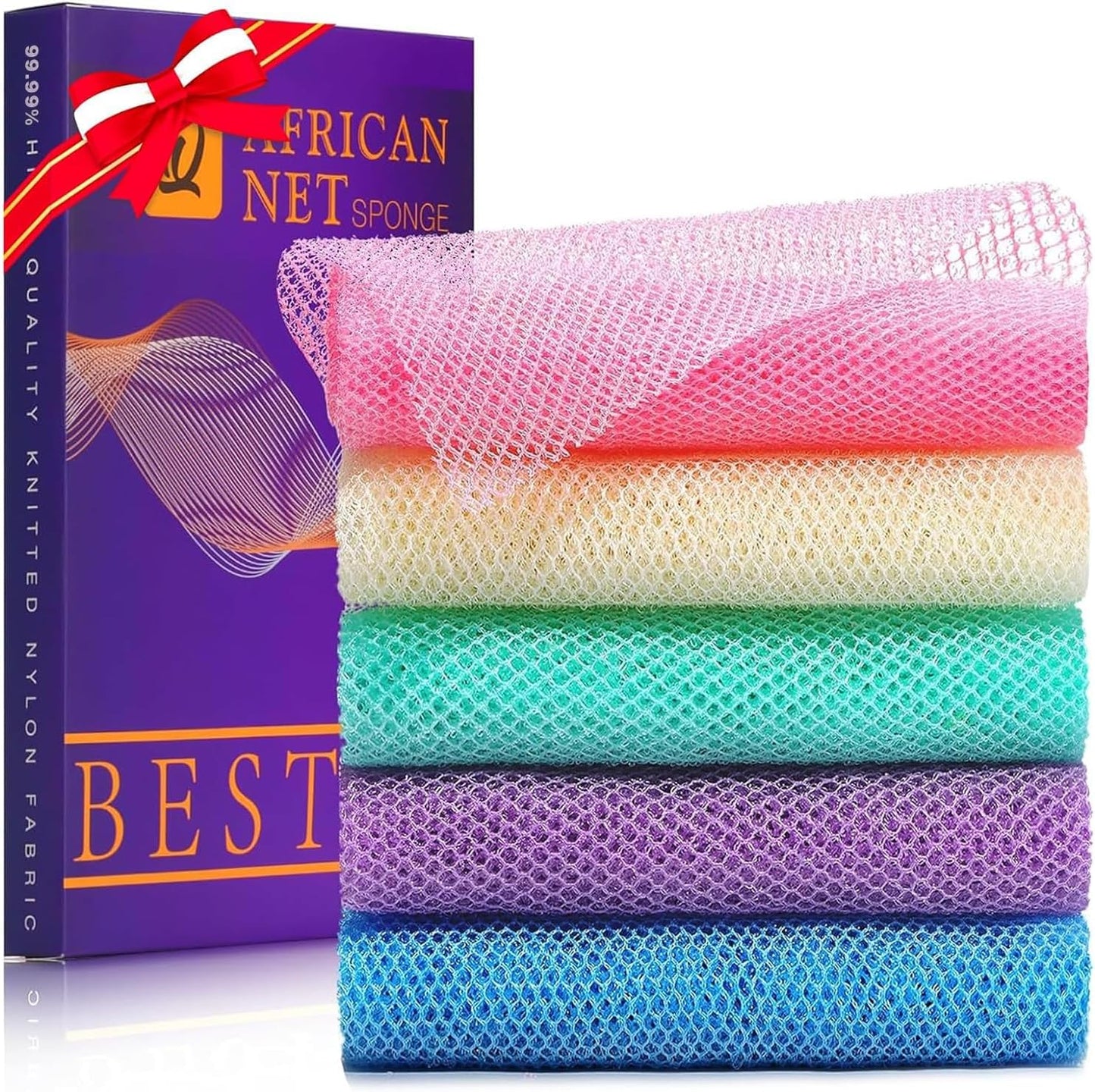 3-Piece African Net Bath Sponge Set | Exfoliating Body Scrubber | Black, Blue, Brown