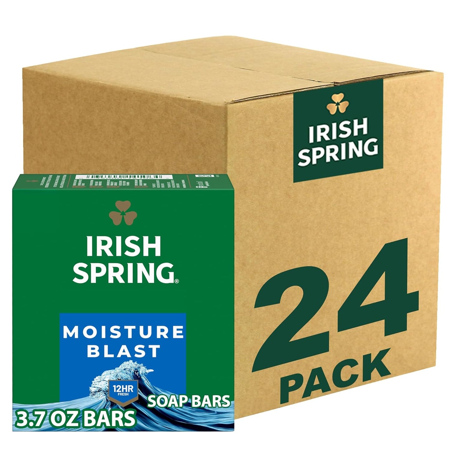 Irish Spring Moisture Blast Deodorant Soap | 12-Hour Freshness | 3.7 oz Bar (12 Pack)