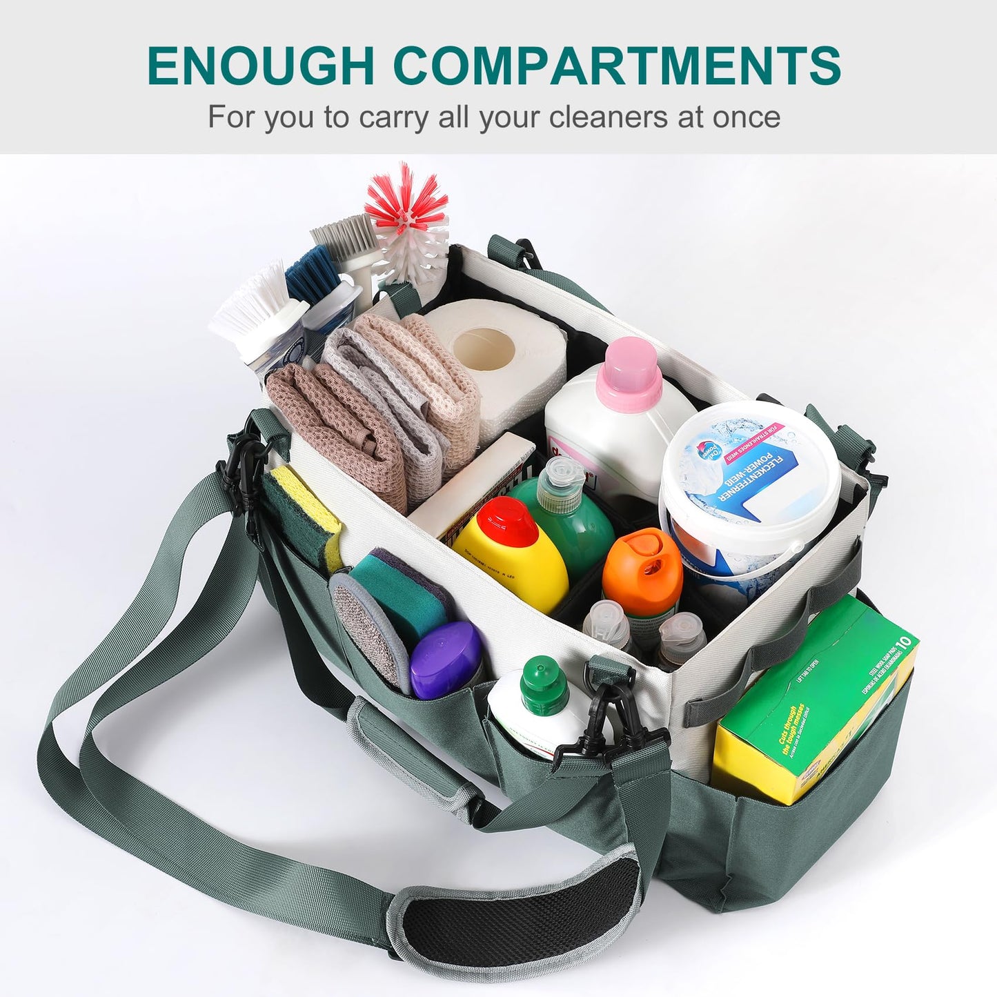 LANDNEOO Cleaning Caddy Organizer with Handle, Wearable Bag for Supplies, Tote Shoulder and Waist Straps, Under Sink Tool Multiple Compartments (Large) (QJB-BLS)