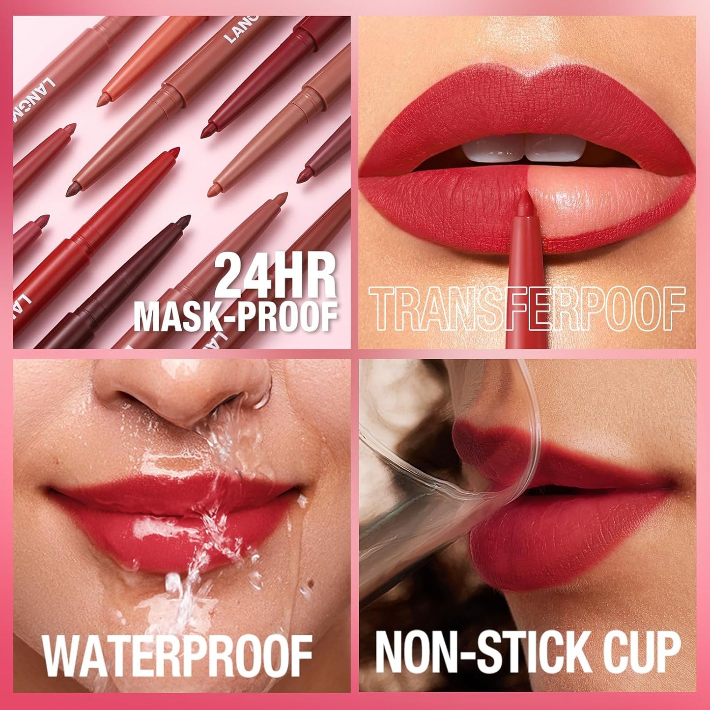 LANGMANNI 4Pcs Sculpting Matte Velvet Lip Liner Set,Smooth Creamy Texture,Waterproof And High Pigmented For Girls Daily Application Lip Makeup(5+6+7+8)