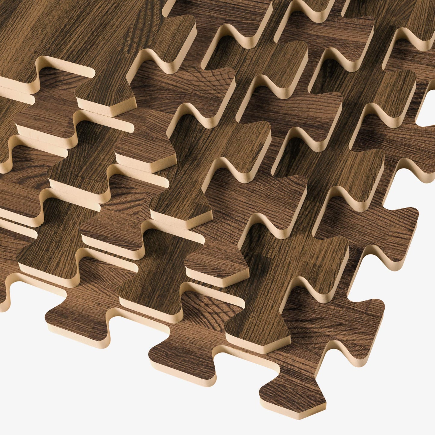 Forest Floor 5/8 Inch Thick Printed Foam Tiles, Premium Wood Grain Interlocking Foam Floor Mats, Anti-Fatigue Flooring, Walnut, 24 Sq Ft