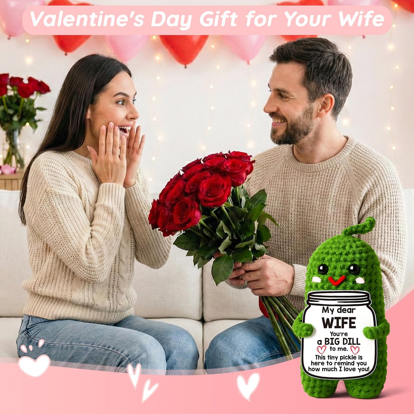 Valentines Day Gifts for Him Her Boyfriend Girlfriend, Handmade Crochet Pickle Valentines Gifts for Wife Husband, I Love You Birthday Gift To My Love Wedding Anniversary Romantic Gift for Couples