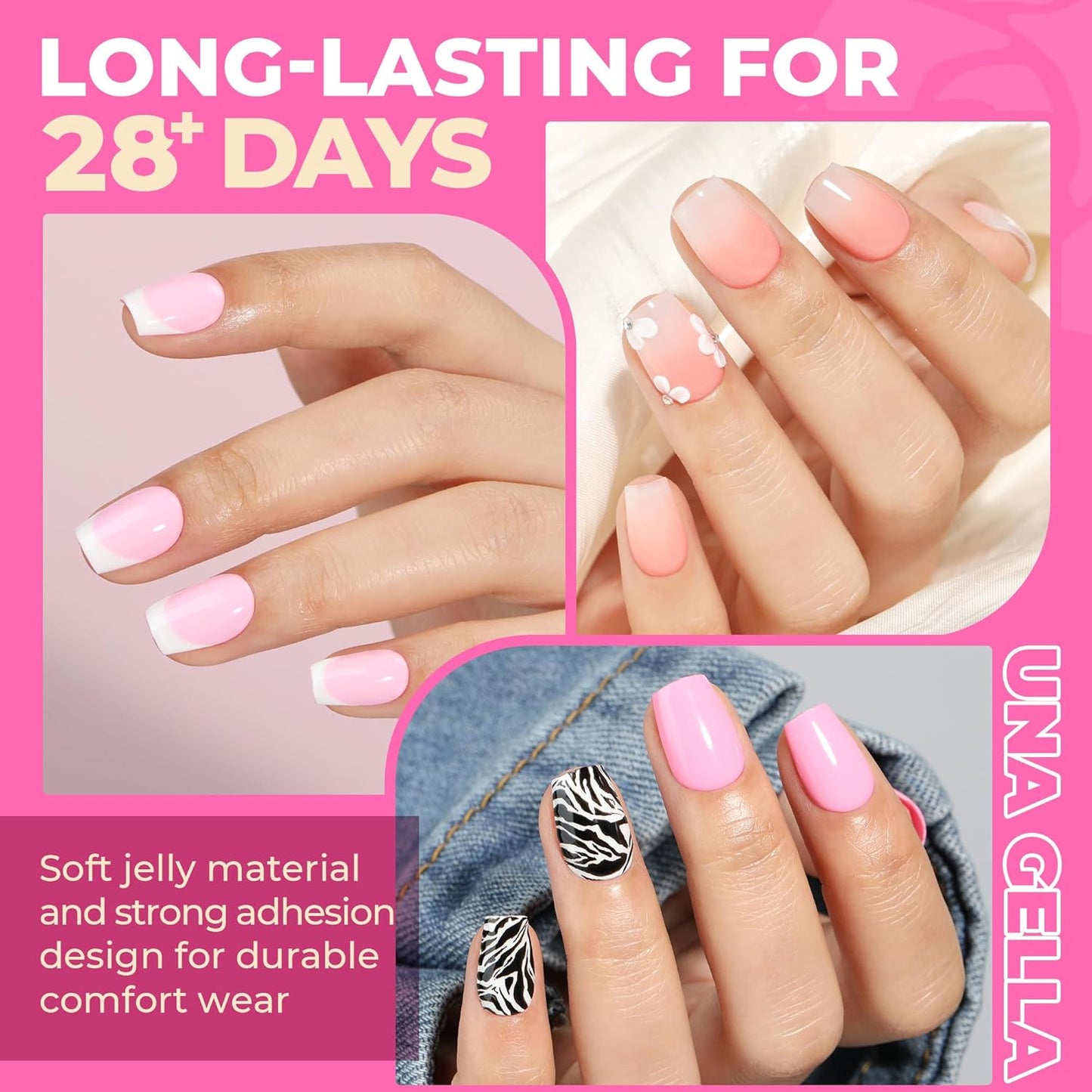 UNA GELLA 504Pcs Short Coffin Gel Press-On Nails | Pre-Etched For Women