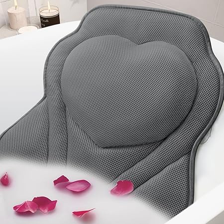 LuxStep Bath Pillow-Bathtub Pillow with Air Mesh Fabric & 6 Non-Slip Suction Cups, Pillows for Tub Head, Neck and Back Support, Accessories Spa Gifts, White