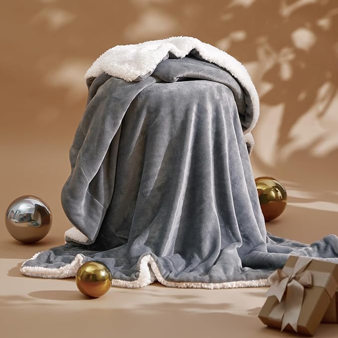 Bedsure Sherpa Fleece Throw Blanket for Couch - Thick and Warm Blanket for Winter, Soft Fuzzy Plush Throw Gift for Women, Grey, 50x60 Inches