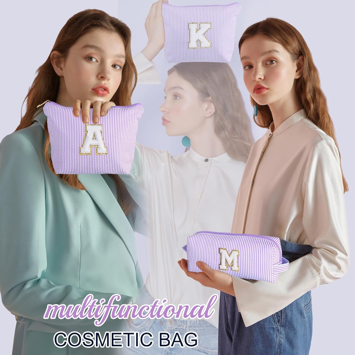 YOOLIFE Birthday Gifts for Kids - Personalized Monogram Makeup Bag Cosmetic Bag Travel Toiletry Bag | Makeup Bag for Girls Teen Girl Friend Sister Wife Girlfriend Daughter Gifts Purple A