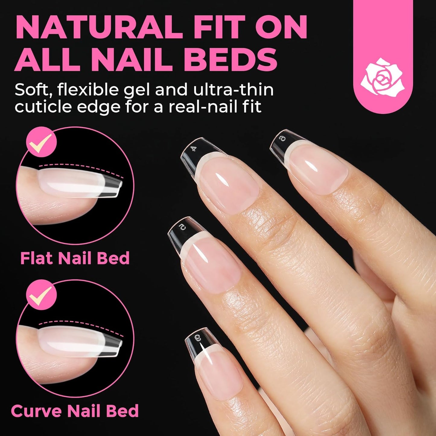 UNA GELLA 504Pcs Short Coffin Gel Press-On Nails | Pre-Etched For Women
