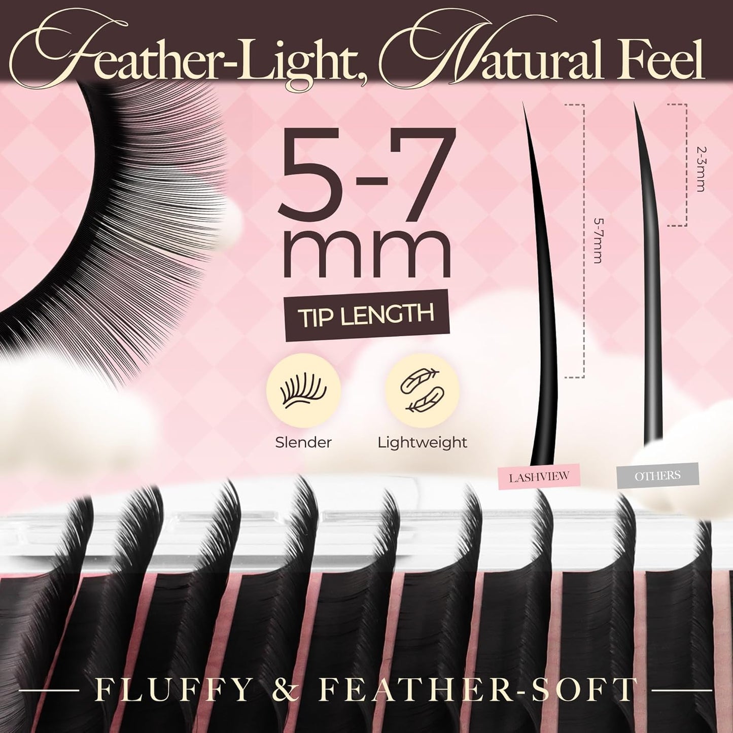LASHVIEW Classic Lash Extensions 0.03-0.20 J/B/L/C/CC/D Curl 8-16mm Mixed & Single Length Tray, Soft Matte Dark Professional Eyelashes Extension(0.10 D 8-16mm)