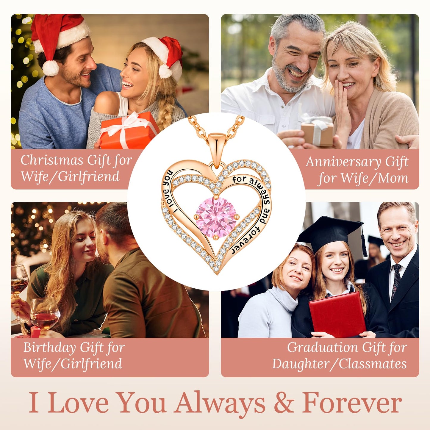 CDE Valentine's Day Gift Forever Love Heart Necklaces for Women, Wedding Anniversary, Birthday Mothers Christmas Day Gifts for Mom, Mother, Wife, S925 Silver Jewelry with Birthstone Pendant