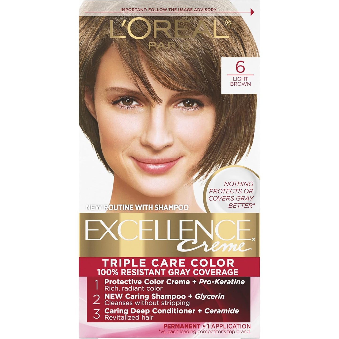 L'Oreal Paris Excellence Crème Hair Color | 4 Dark Brown | 100% Gray Coverage