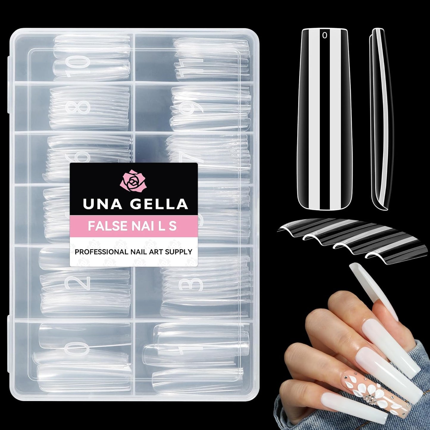 UNA GELLA 216 Pcs Square Toe Nail Tips | Soft Gel Full Cover Press-Ons