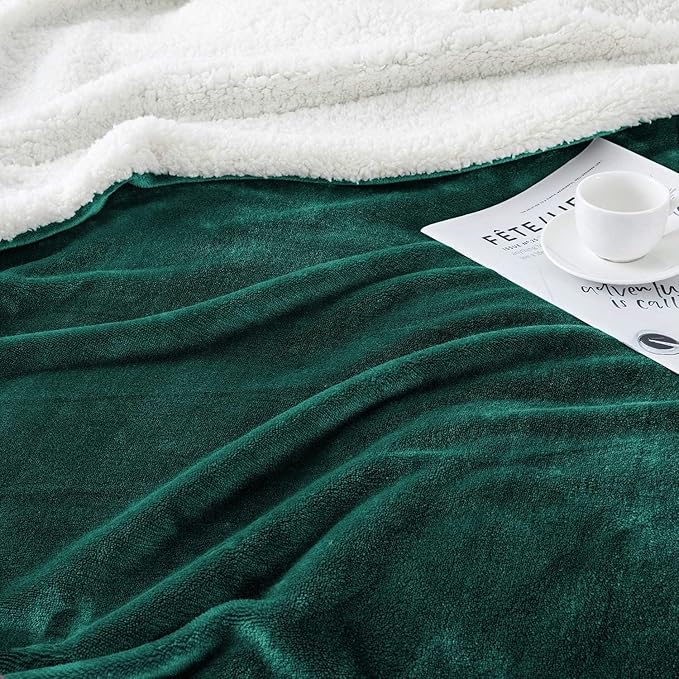 IR Imperial Rooms Emerald Green Sherpa Blankets Queen Size for Bed - Wholesale Bulk Pack of 9 Sherpa Blankets - Soft Fluffy Throw Blanket for Hotels, Guest Bedroom, 90x90 Inches