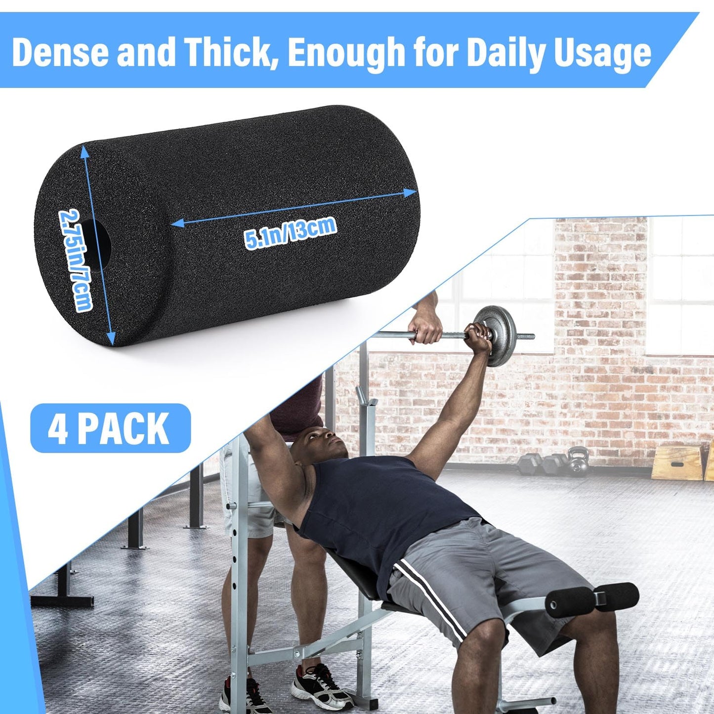 Deekin 4 Pcs Foam Foot Pad Rollers Buffer Tube Cover for Exercise Machine Home Gym Equipment Replacement Pads for Leg Extension Weight Bench Inversion Table(0.87 x 3.4 x 6.3 Inches)
