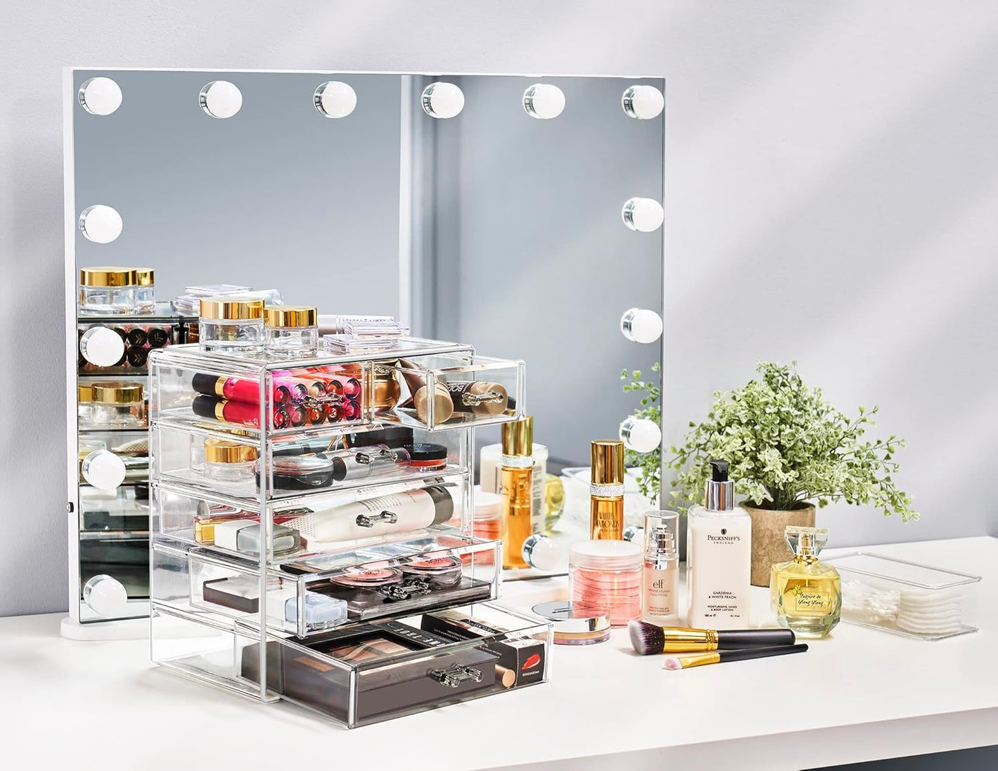 Sorbus Acrylic Makeup Organizer - Organization and Storage Case for Cosmetics Make Up & Jewelry - Big Clear Makeup Organizer for Vanity, Bathroom, College Dorm, Closet, Desk (4 Large, 2 Small Drawers)