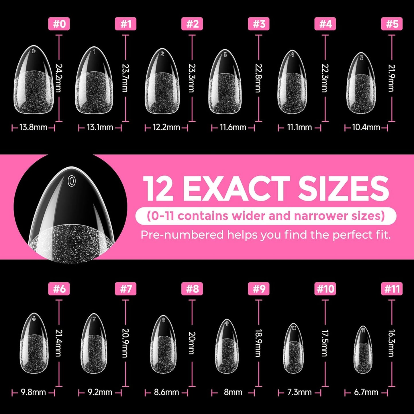 Almond Press-On Nails | 216 Pcs Full Cover Acrylic Tips | DIY Nail Extensions