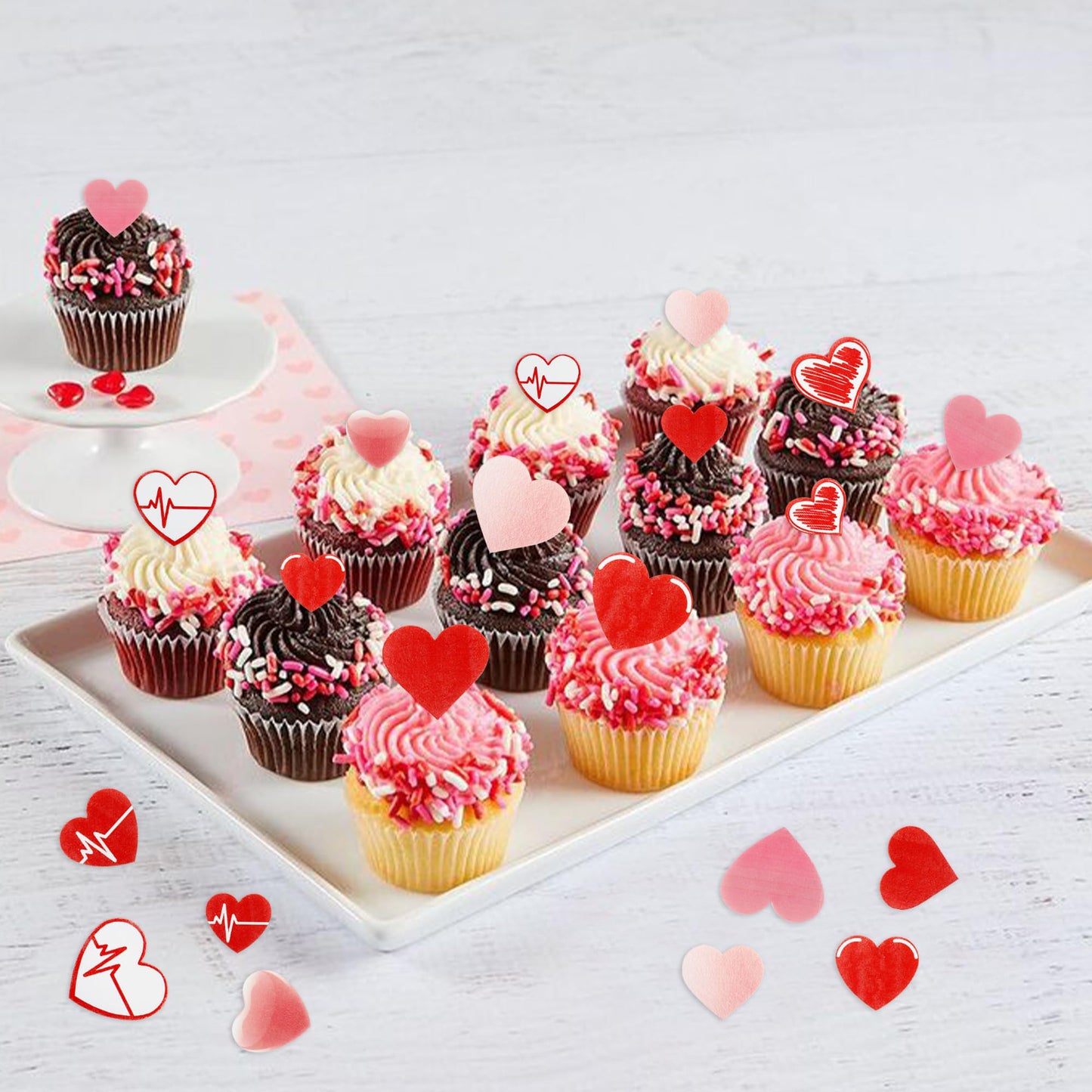 Ercadio 80Pack Edible Valentine's Day Heart Cupcake Toppers Red Edible Heart Cupcake Drink Toppers Picks Valentine's Day Nurses' Day Heart Birthday Mother's Day Party Cake Decorations