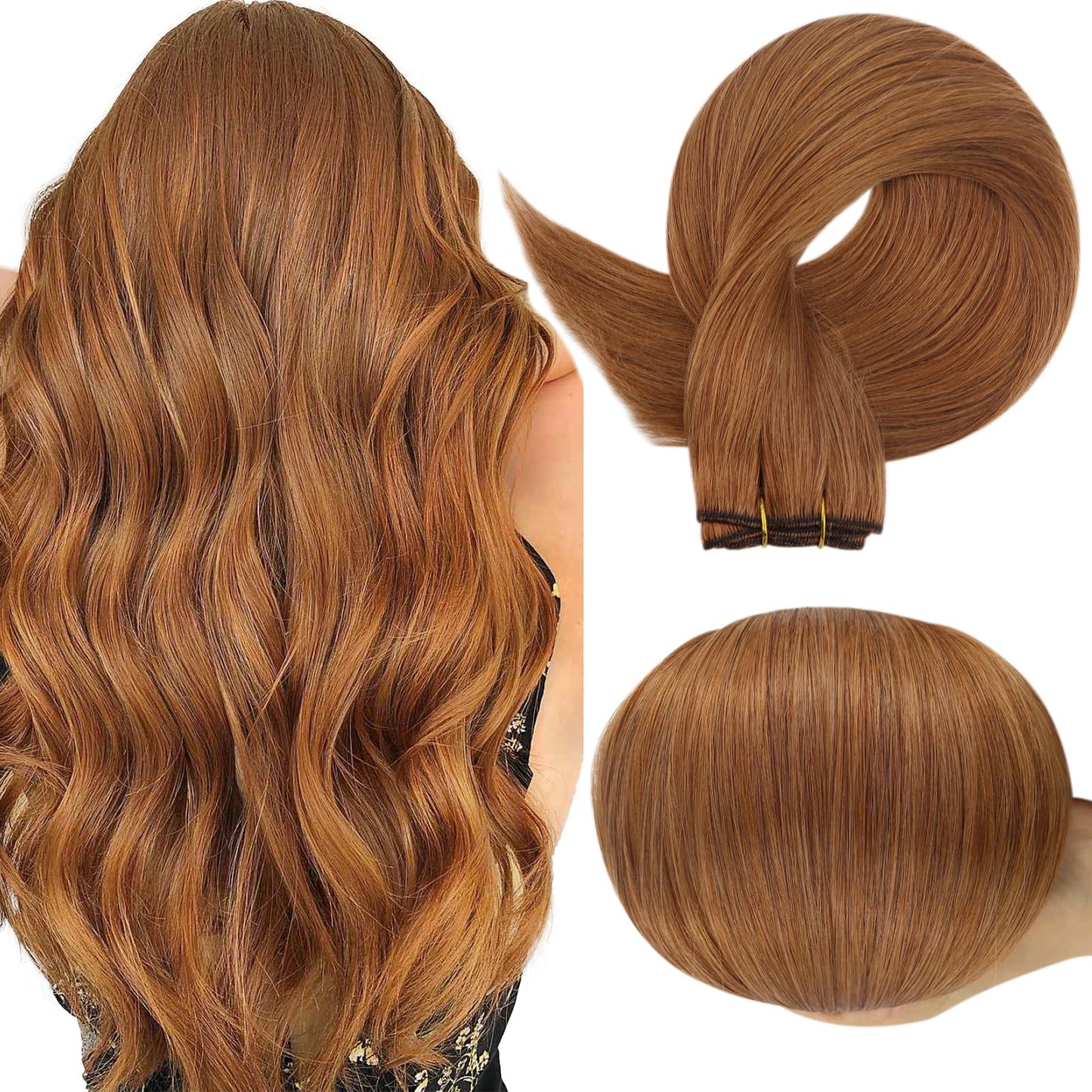 Full Shine Sew In Hair Extensions Copper Dark Brown Hair Extensions Extensions Sew In Human Hair Machine Tied Weft Extensions Straight Hair 100G 14 Inch