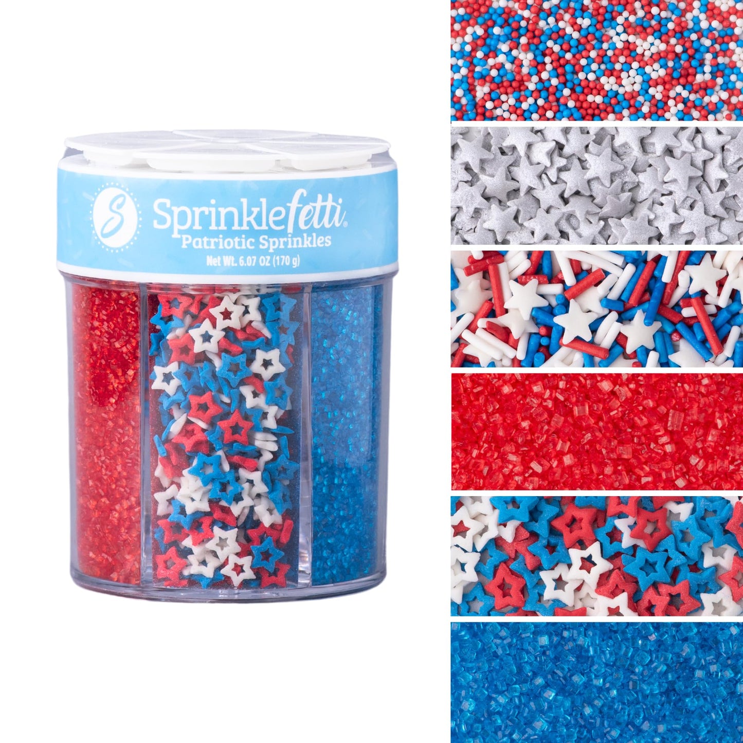 Sweets Indeed Valentines Sprinkles 6-Cell Jar | Heart Sprinkles, Red White Pink Jimmies & Sanding Sugar | Baking & Decorating | 6.45 ounces