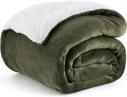 Bedsure Sherpa Fleece Throw Blanket for Couch - Thick and Warm, Soft Fuzzy Plush Throw Blanket for Winter, Olive Green, 50x60 Inches