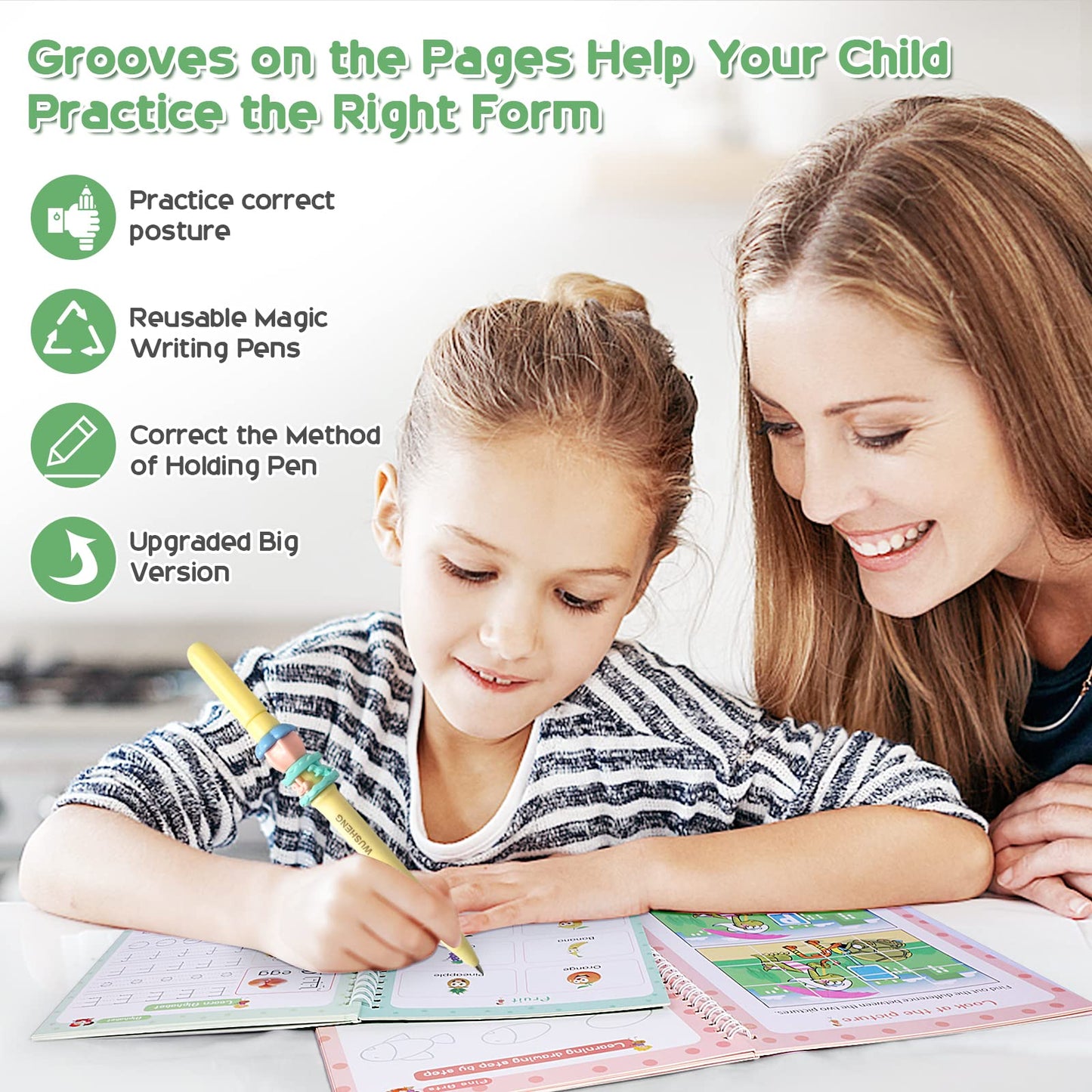 Magical Handwriting Workbooks Handwriting Practice Copybook, Handwriting Aid Magic Pen Reusable Copybook Grooves Template Design for Children Books Suitable for Children's Learning (5)