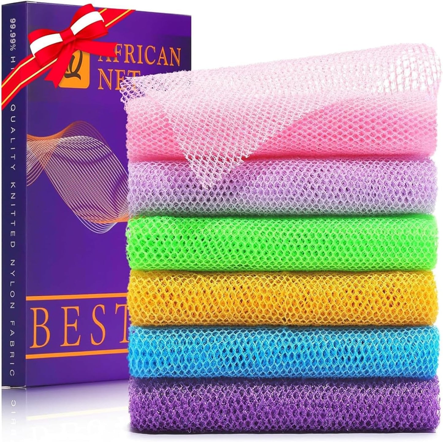 Exfoliating African Bath Sponge Set – 6 Pieces | Skin Smoother for Daily Use