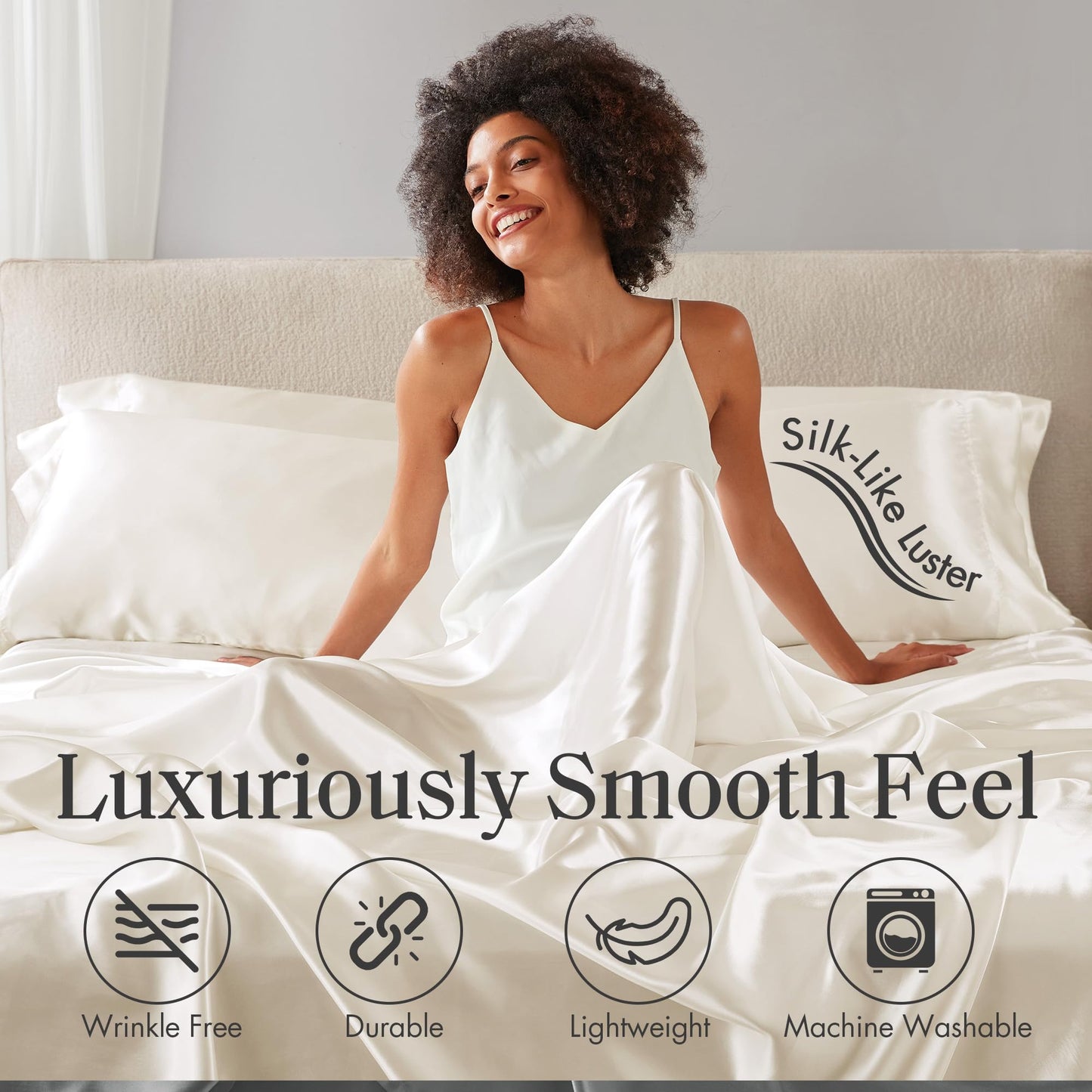 Madison Park Essentials Polyester Satin 6 Piece Sheet Set with Ivory MPE20-904, Queen