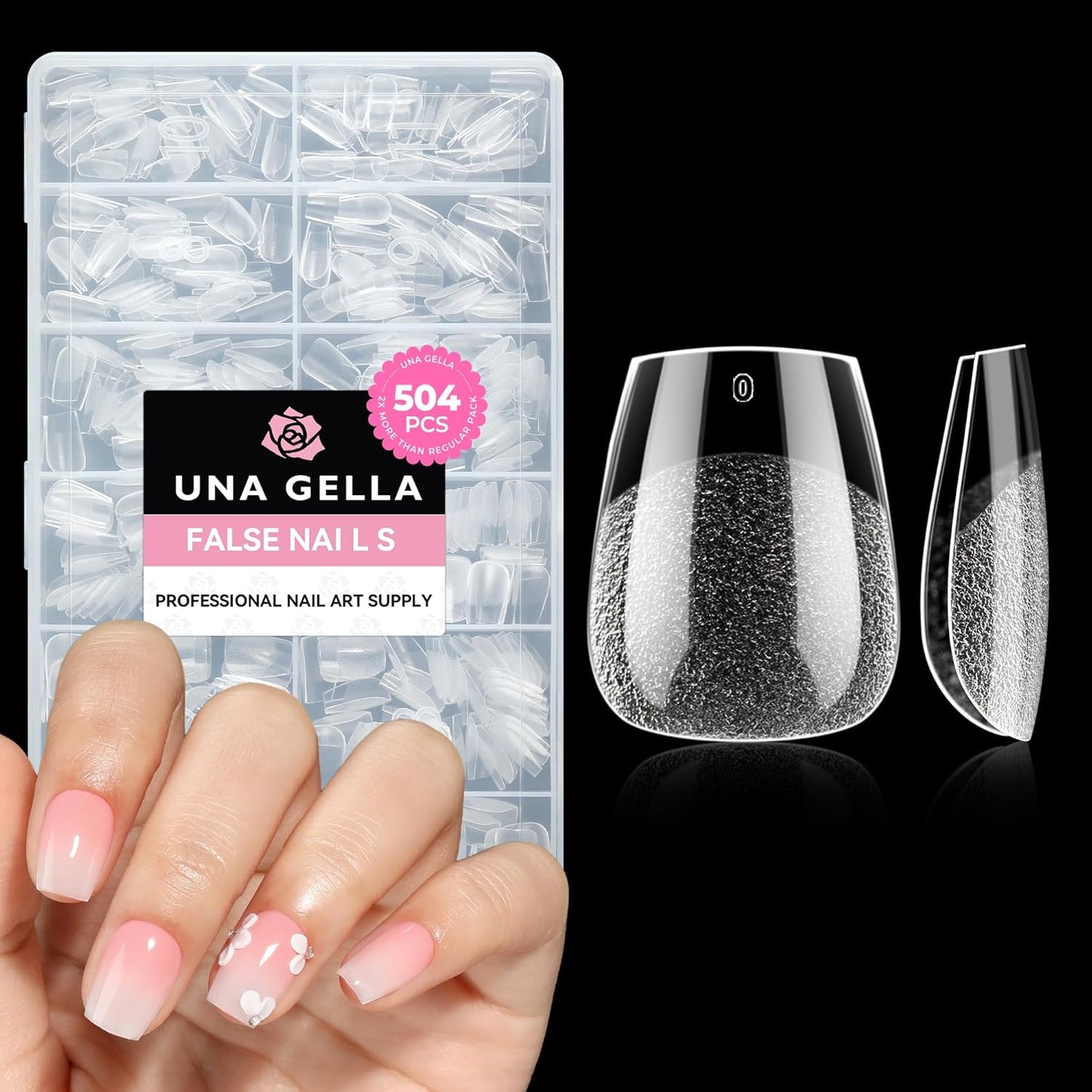 UNA GELLA 504Pcs Short Coffin Gel Press-On Nails | Pre-Etched For Women