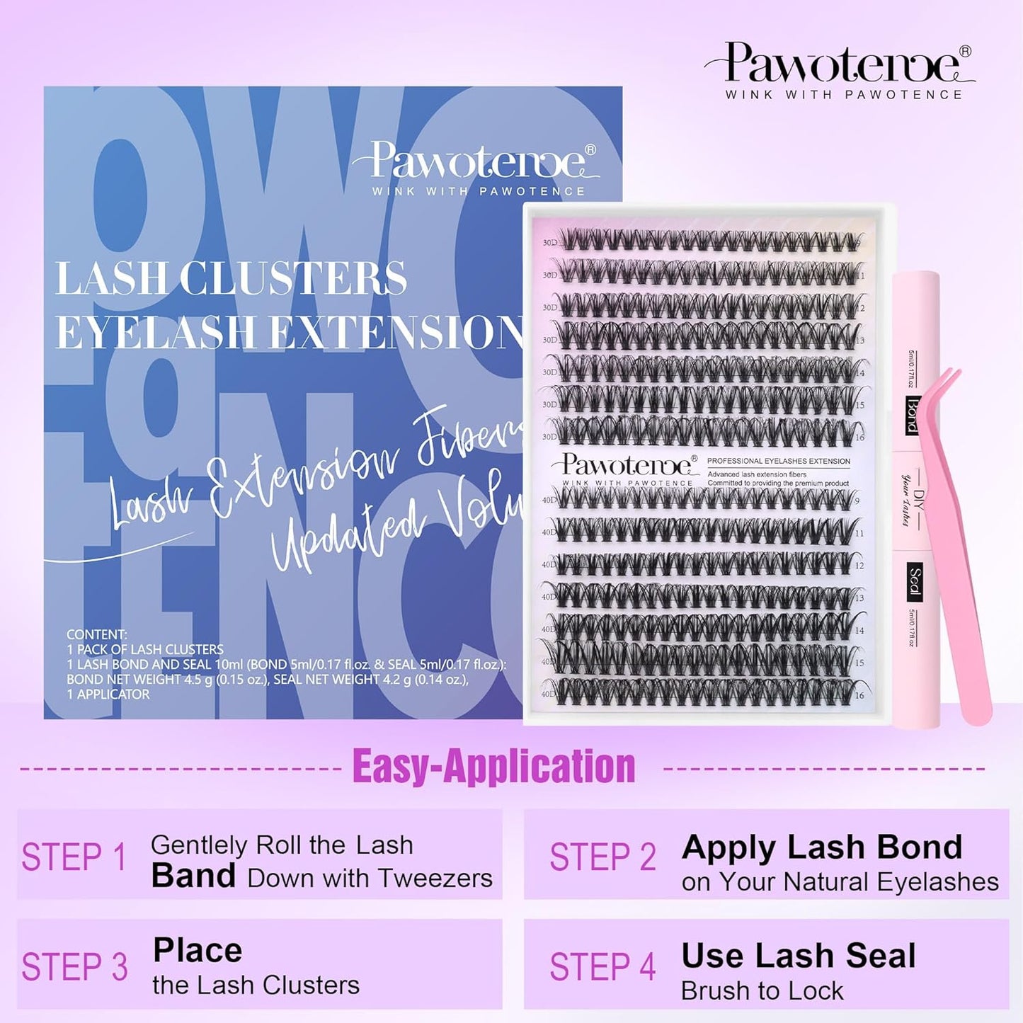 Pawotence 280pcs Lash Clusters | 40D & 50D Individual Eyelash Extensions 8-16mm