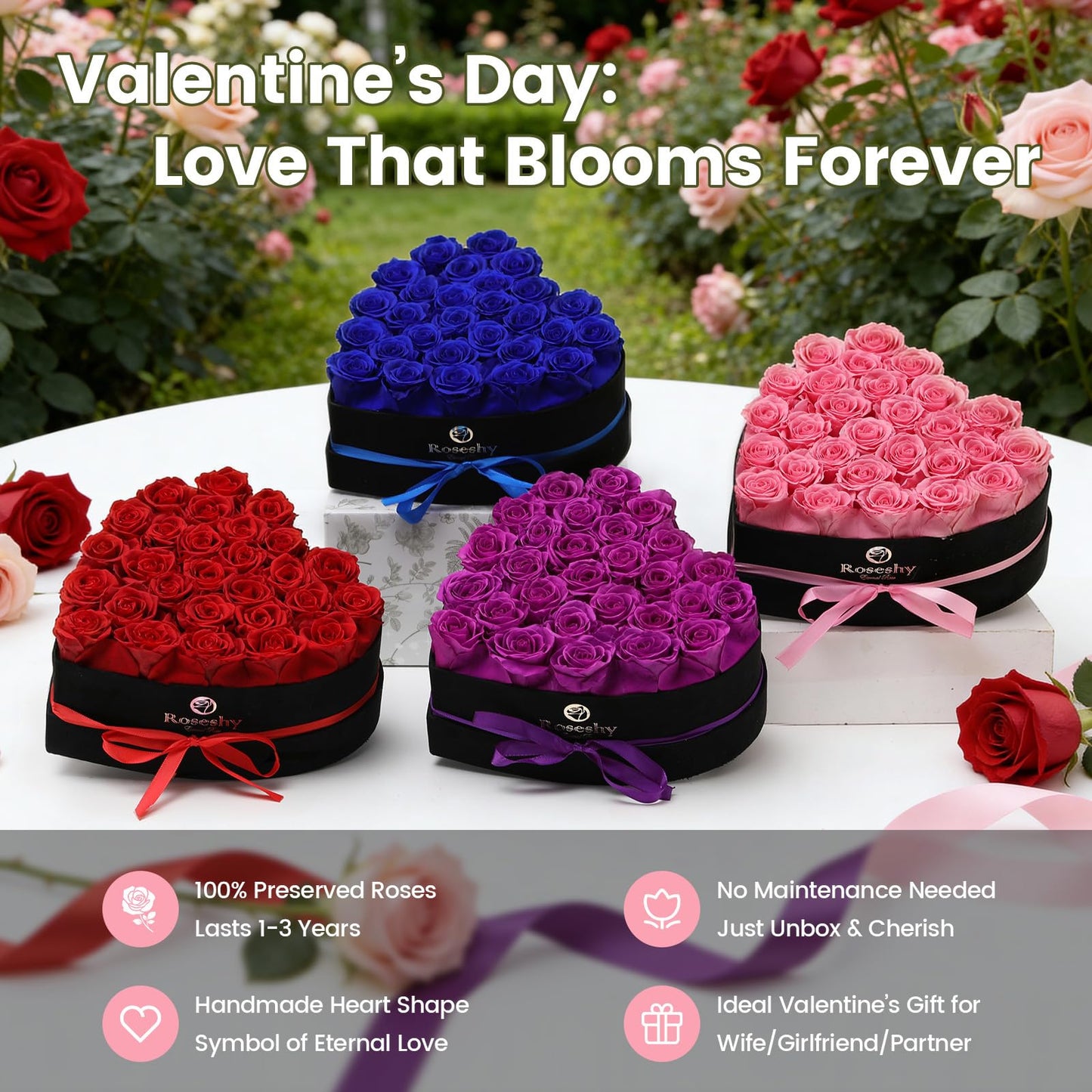 Valentines Day Flowers Roses Gifts for Her,16pcs Red Forever Preserved Roses in Heart Shape Gift Box,Valentines Day Delivery Prime Gifts-Roses Gifts for Women,Mom.