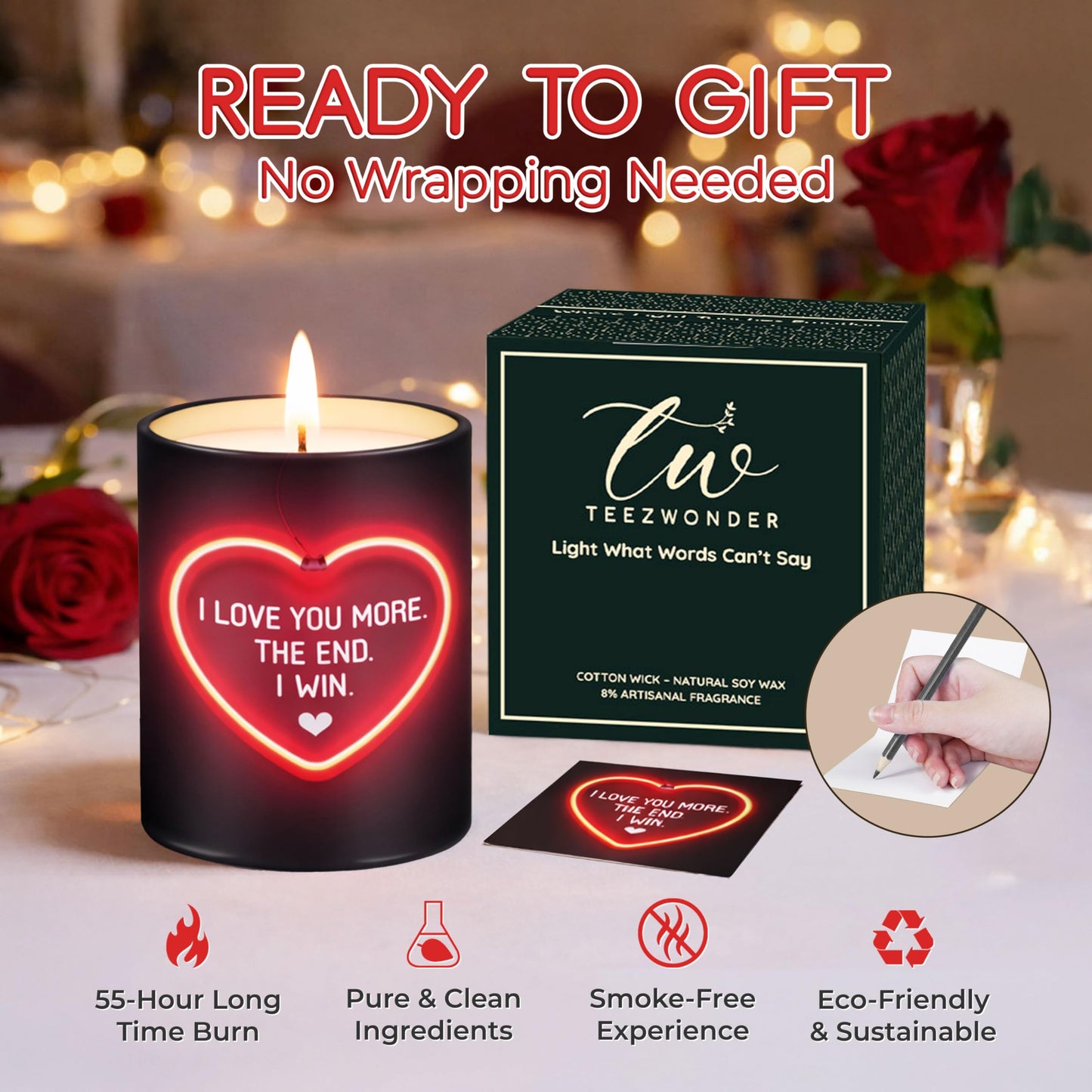 TEEZWONDER Valentines Day Gifts for Her Girlfriend - I Love You More Vanilla Lavender Romantic Candles 10 oz - Anniversary Valentines Birthday Gifts for Wife Men Women Girlfriend Boyfriend Him Husband