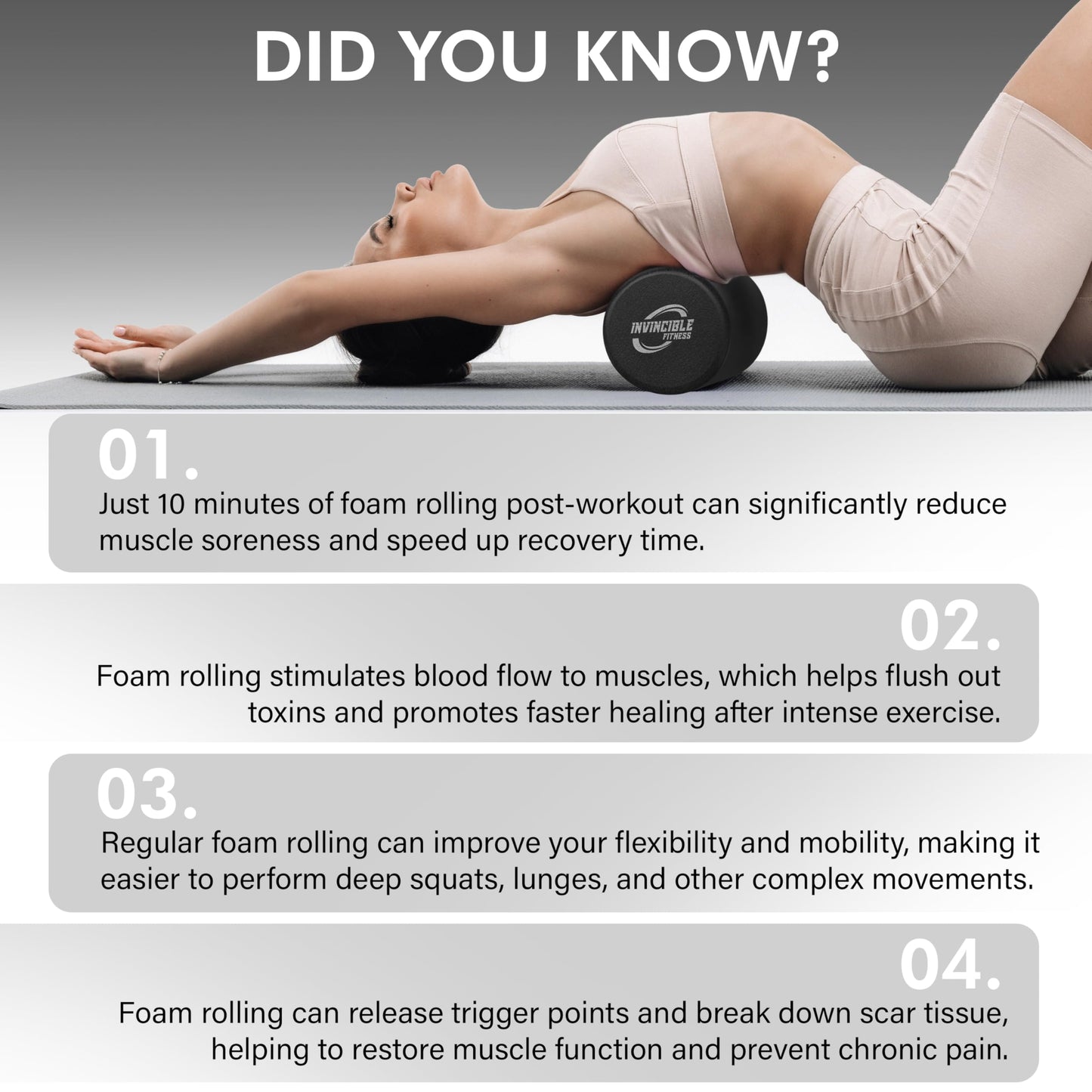 Invincible Fitness EPP Foam Roller for Deep Tissue Massage – Enhance Recovery, Relieve Pain, and Boost Mobility for a Stronger, Healthier You (Purple)