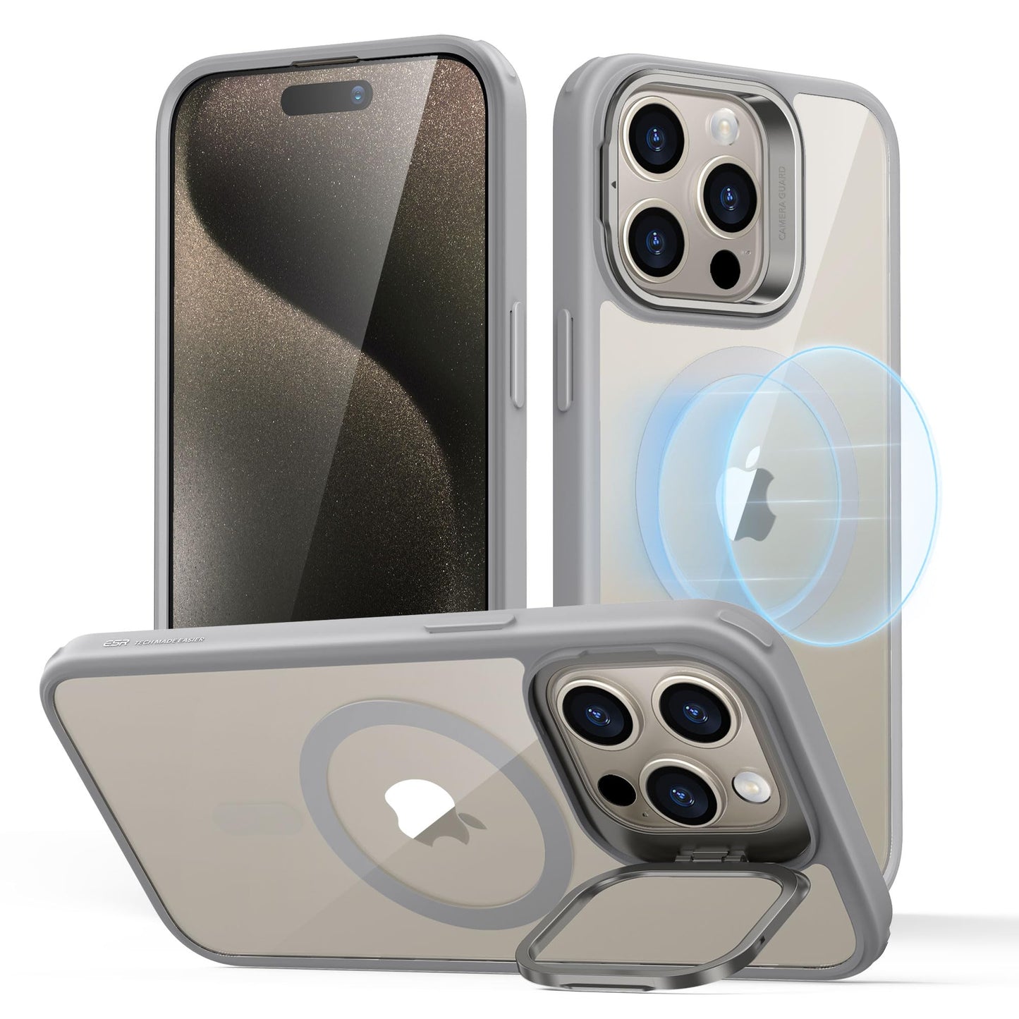 ESR Silicone Case for iPhone 17, Built-in Camera Stash Stand Compatible with MagSafe, Military-Grade Drop Protection Magnetic Phone Case for iPhone 17, Cloud Series, Rosy Pink