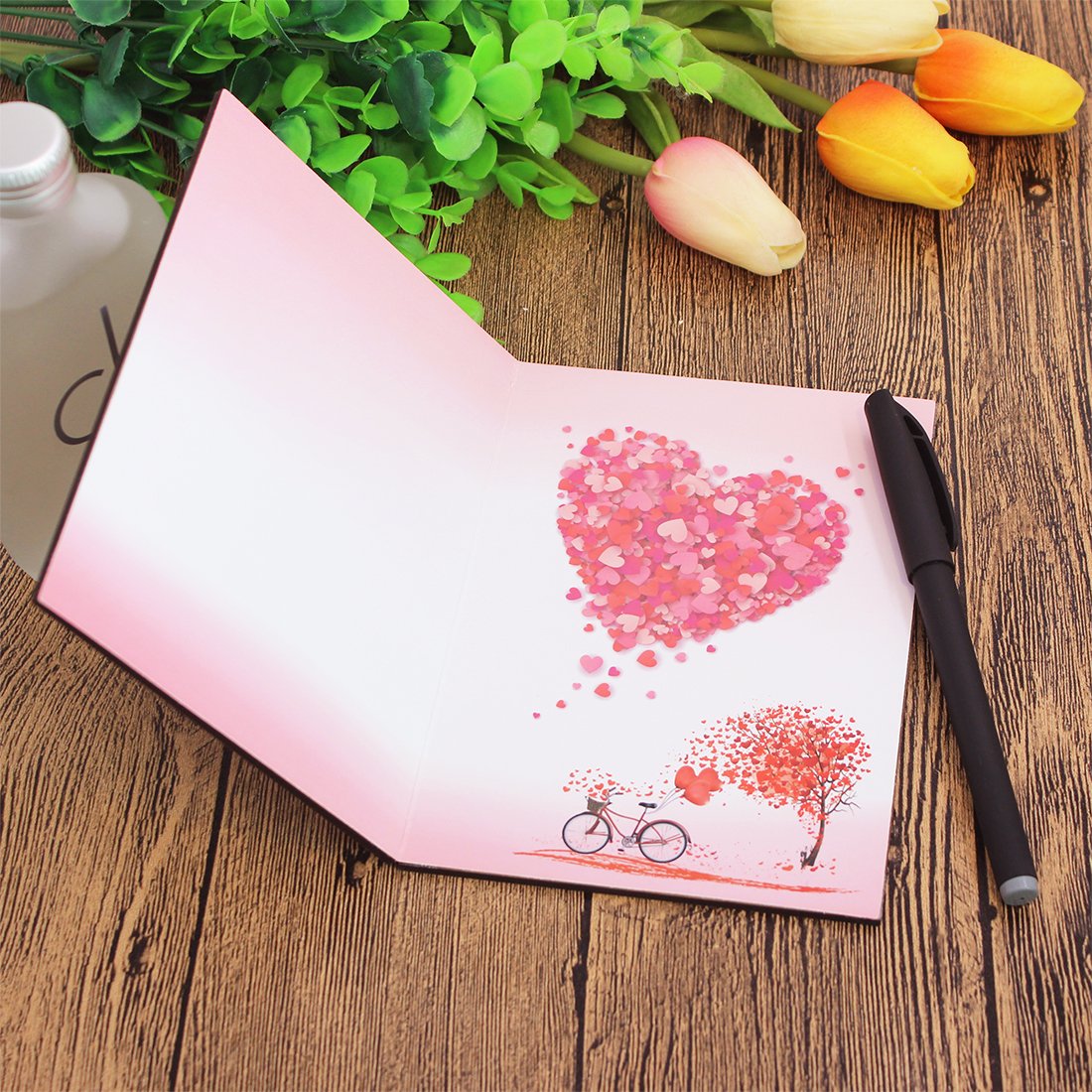 Creawoo Handmade Walnut Wood Love Greeting Card with Unique Gift Card Box The Best Valentine's Day, Anniversary Birthday Gift Idea Card for Her, Him, Wife, Husband