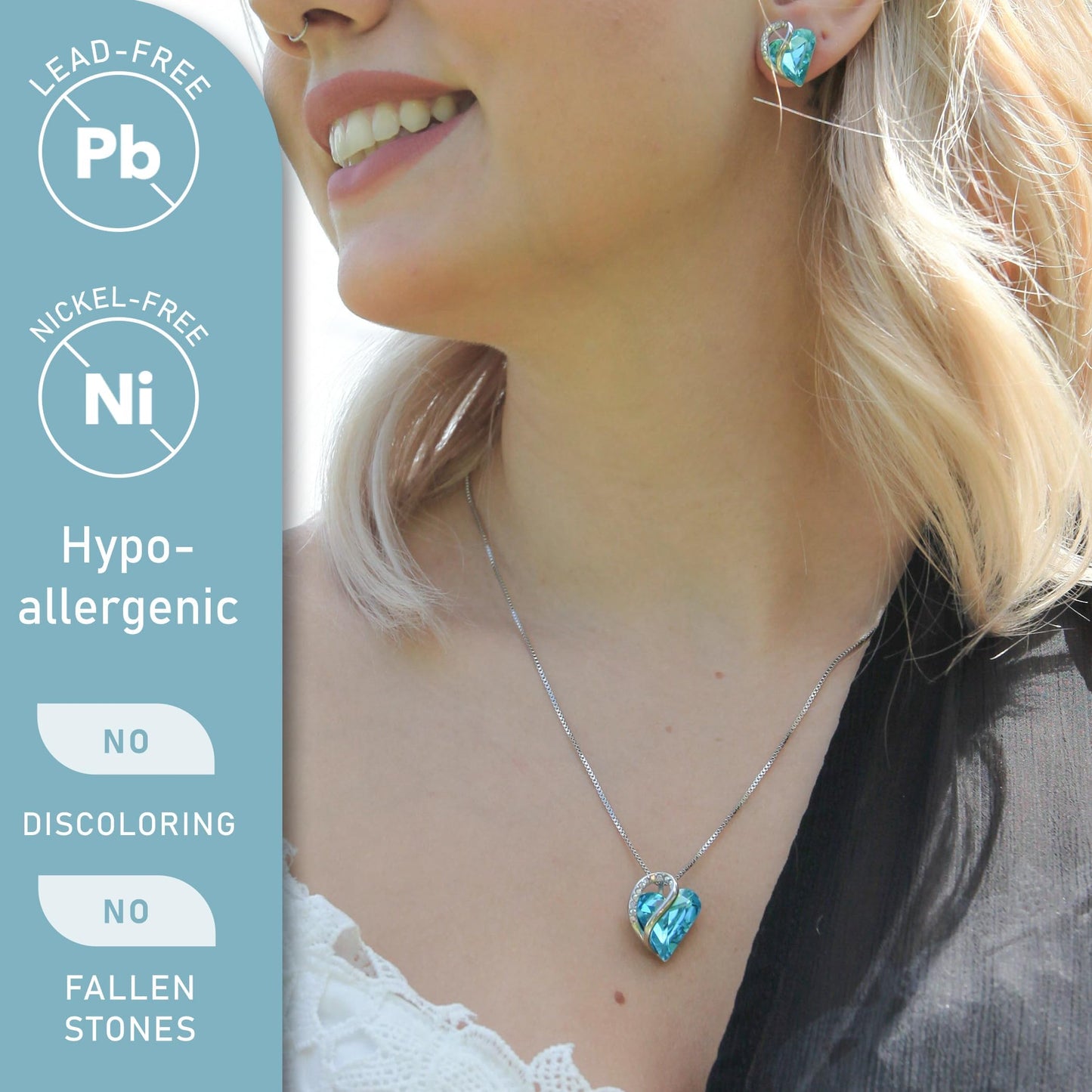 Leafael Valentine's Day Gift Necklaces for Women, Infinity Love Birthstone Heart Crystal Pendant, Birthday Anniversary Jewelry for Wife, Mom, and Her, Silver Plated, 18" + 2" Adjustable Chain