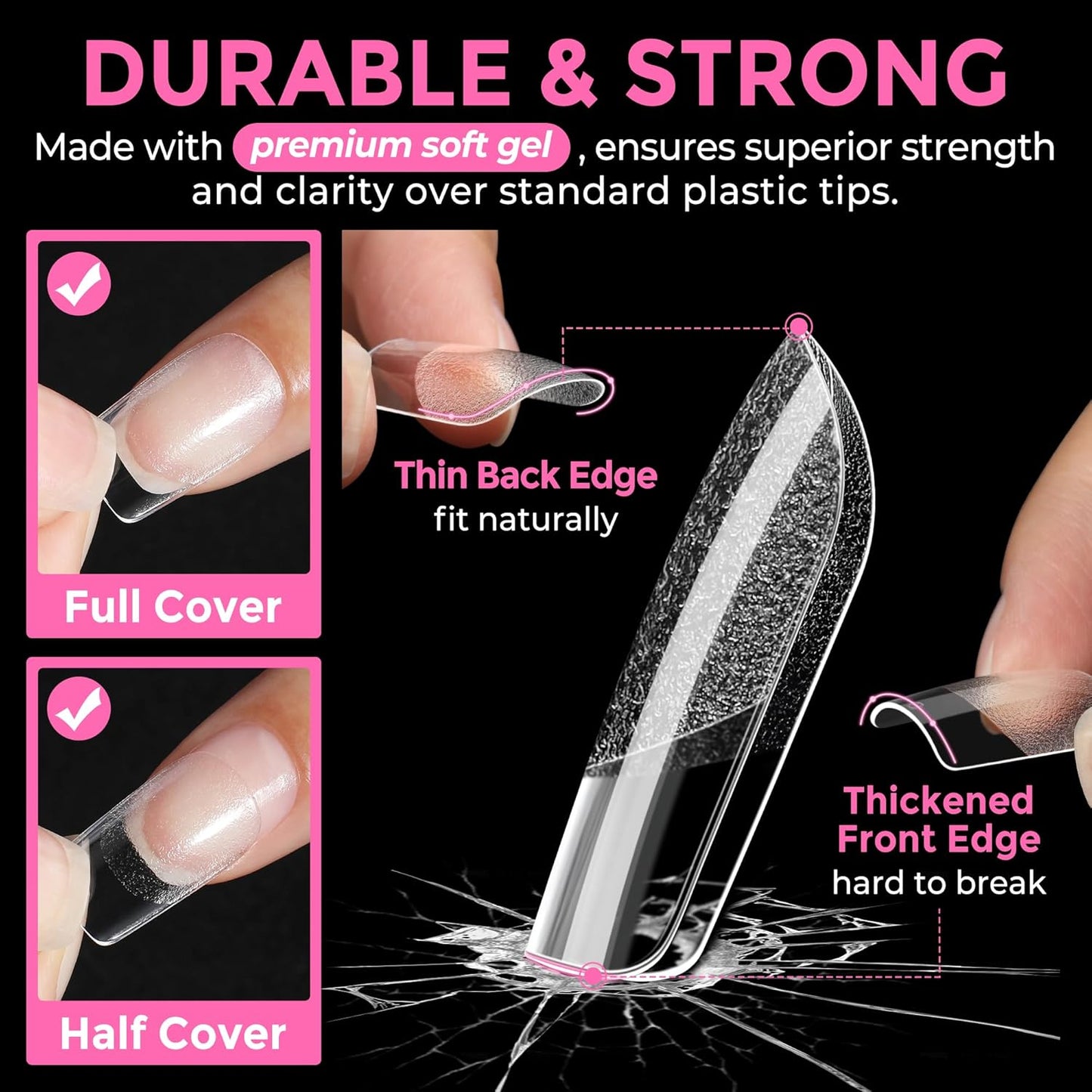 Short Coffin Press-On Nails | 216pcs Gel Tips for DIY Acrylic Extensions