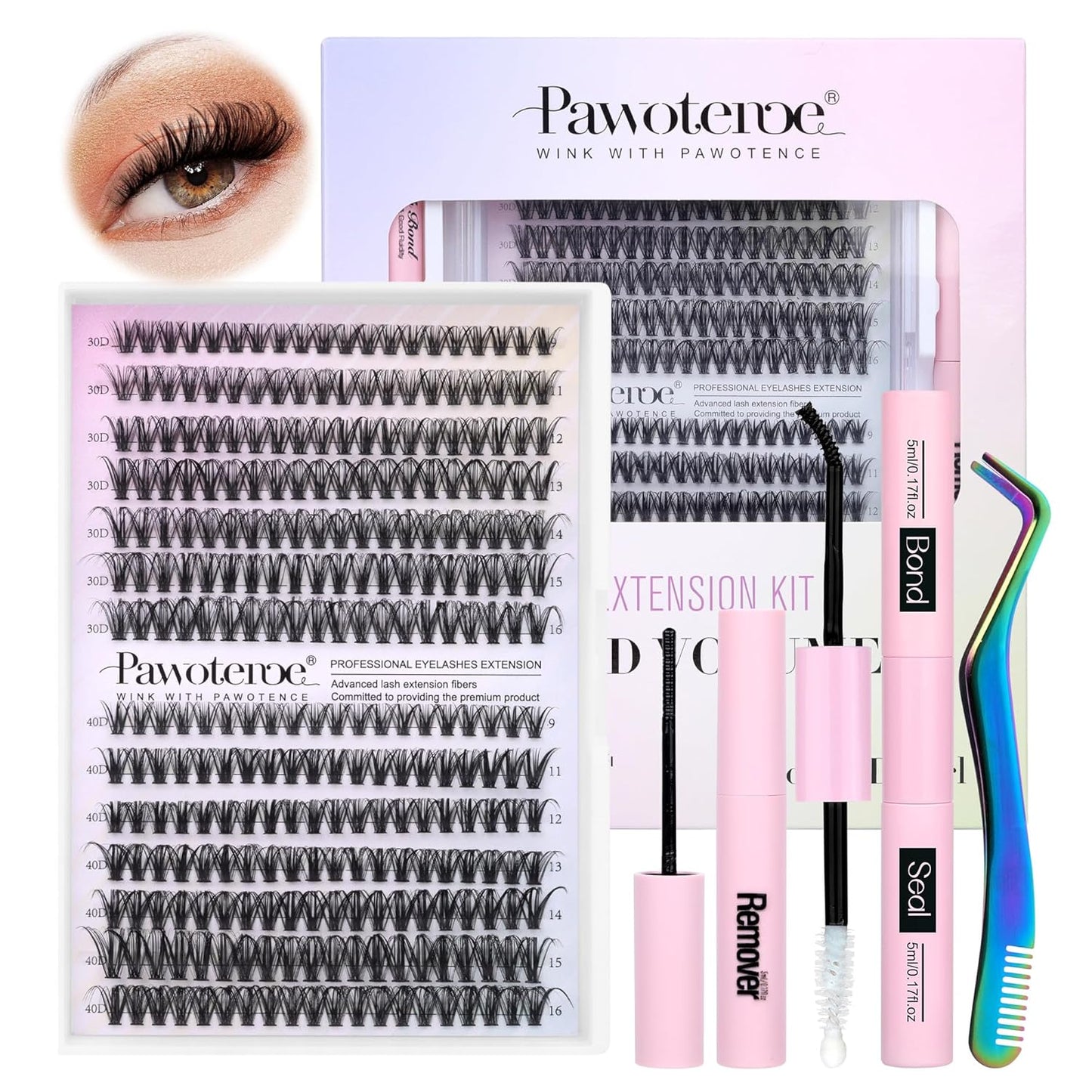 Pawotence DIY Lash Extension Kit | 280pcs 50D Individual Clusters 9-16mm