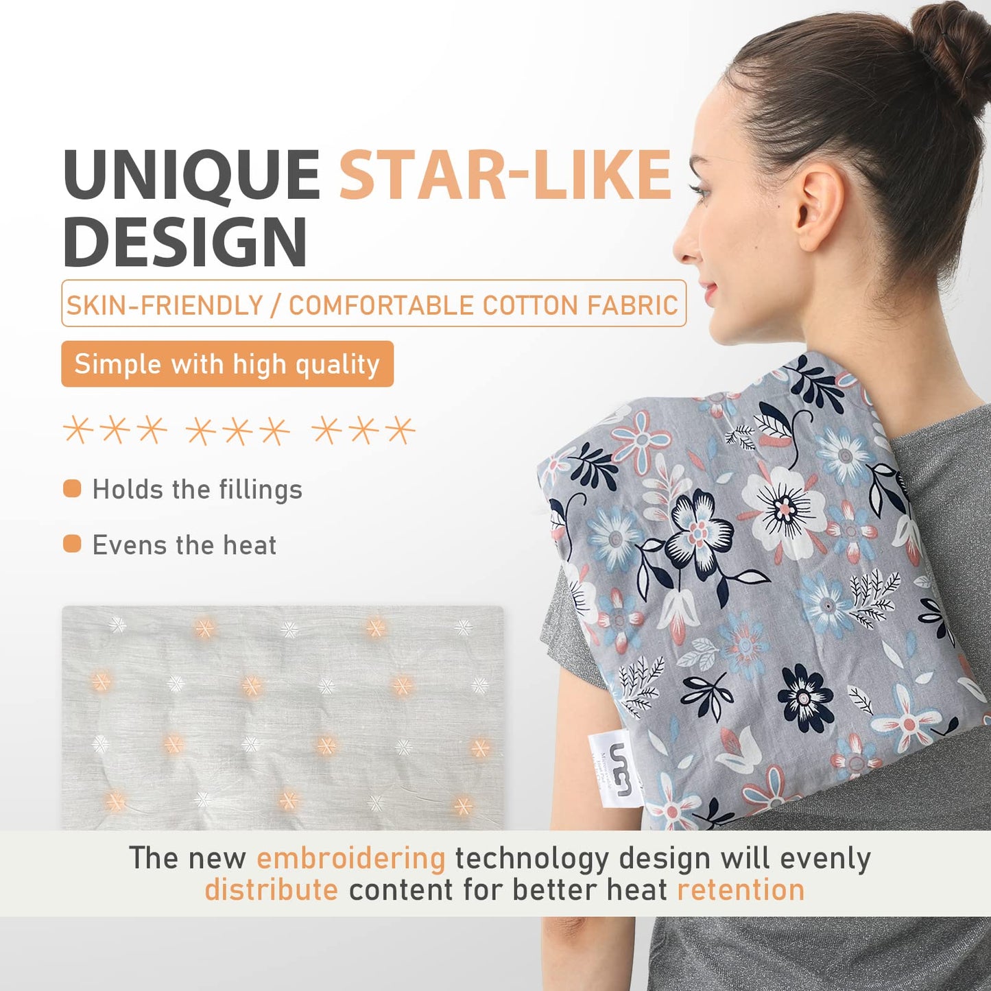 UNCN Wide Microwave Heating pad with Washable Cover 9.5 x 16in Microwavable Hot Pad for Neck Shoulder, Cramps, Back Cordless Warm Compress Weighted Moist Heat Pack for Aches, Unscented