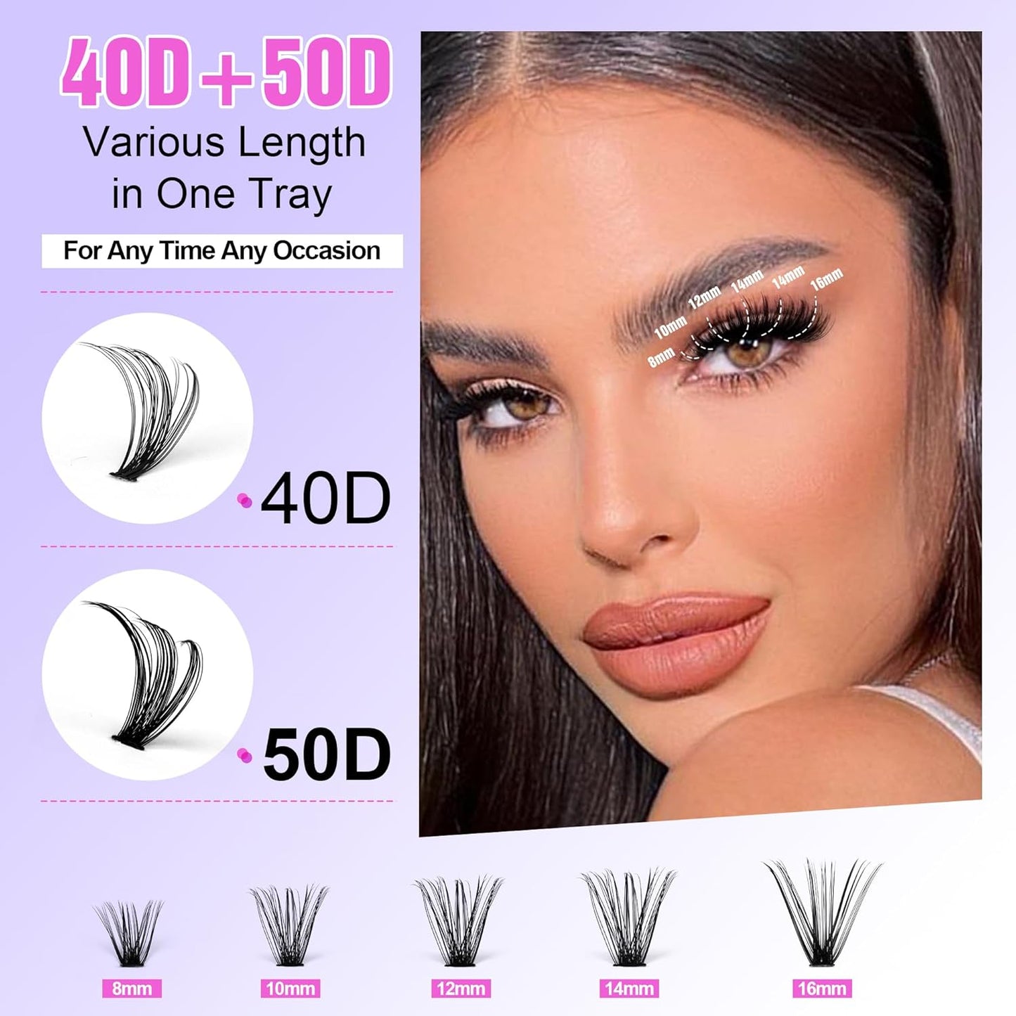 DIY Lash Extension Kit | 50D Individual Lash Clusters 9-16mm | Bond & Seal Included