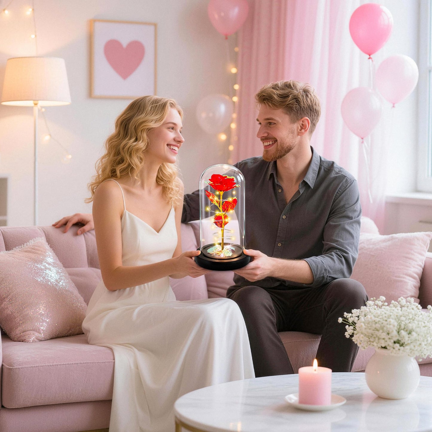 Childom Valentines Day Rose Gifts for Her,Birthday Gifts for Women Mom Mothers Day,Flowers for Delivery Prime,Red Light Up Rose in A Glass Dome,Anniversary Valentines Rose Gift for Wife Daughter