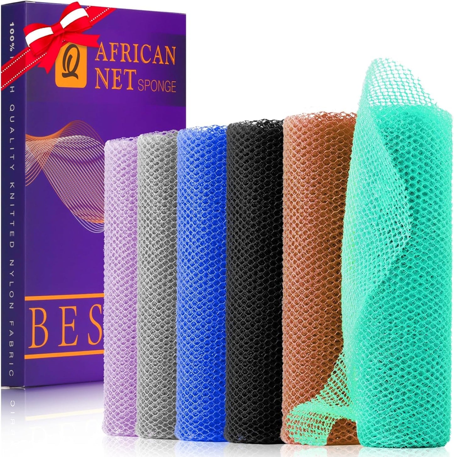 3-Piece African Net Bath Sponge Set | Exfoliating Body Scrubber | Blue