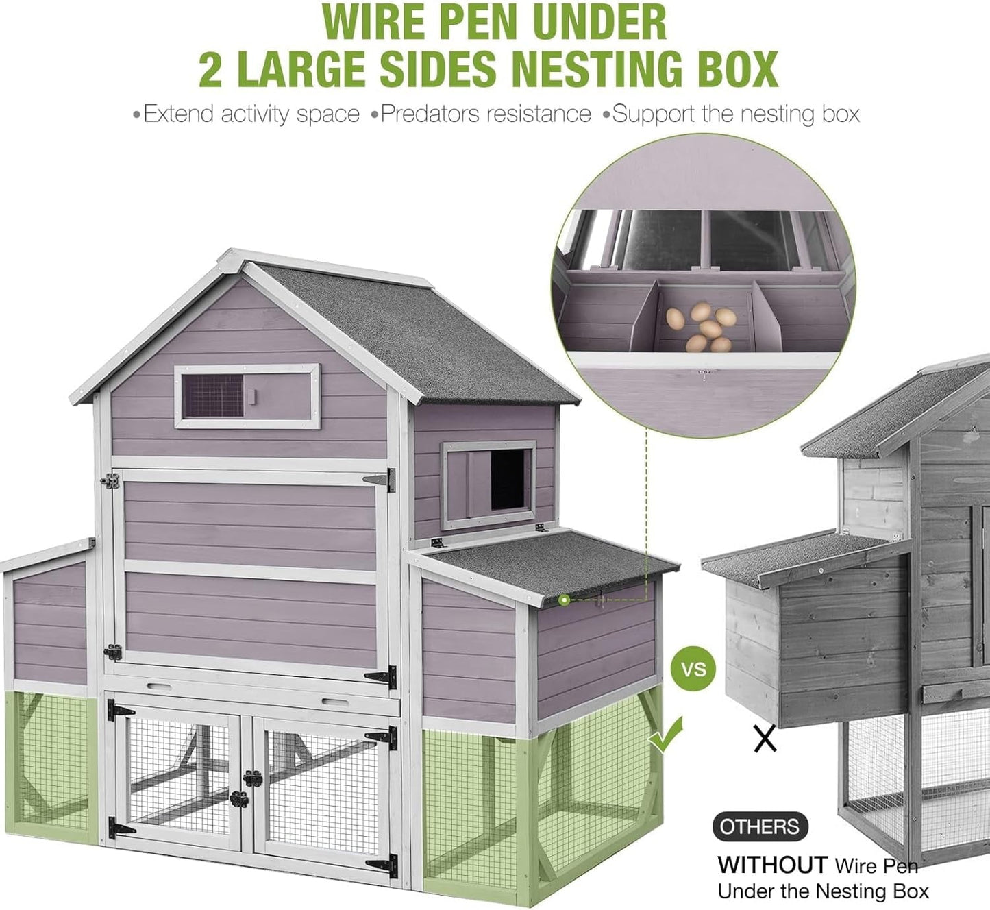 MEDEHOO Chicken Coop 135" Super Large Wooden Chicken House Poultry Cage with Large Nesting Boxes, 55ft²